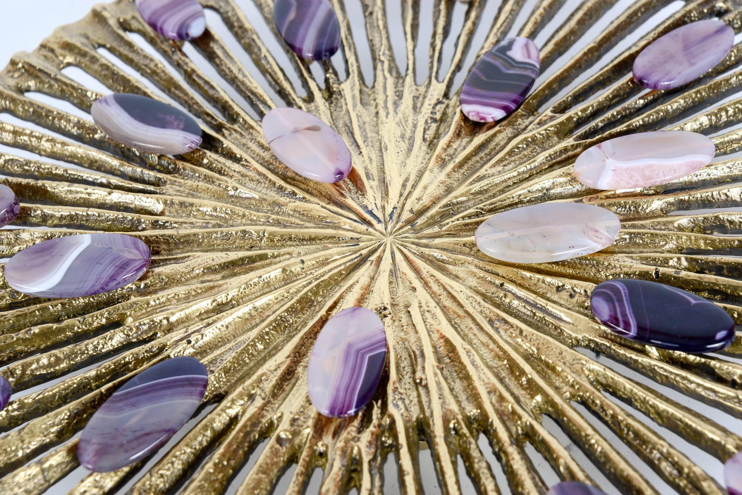 XXI secolo e contemporaneo Coppia di appliques in bronzo con pietre di agata viola in vendita