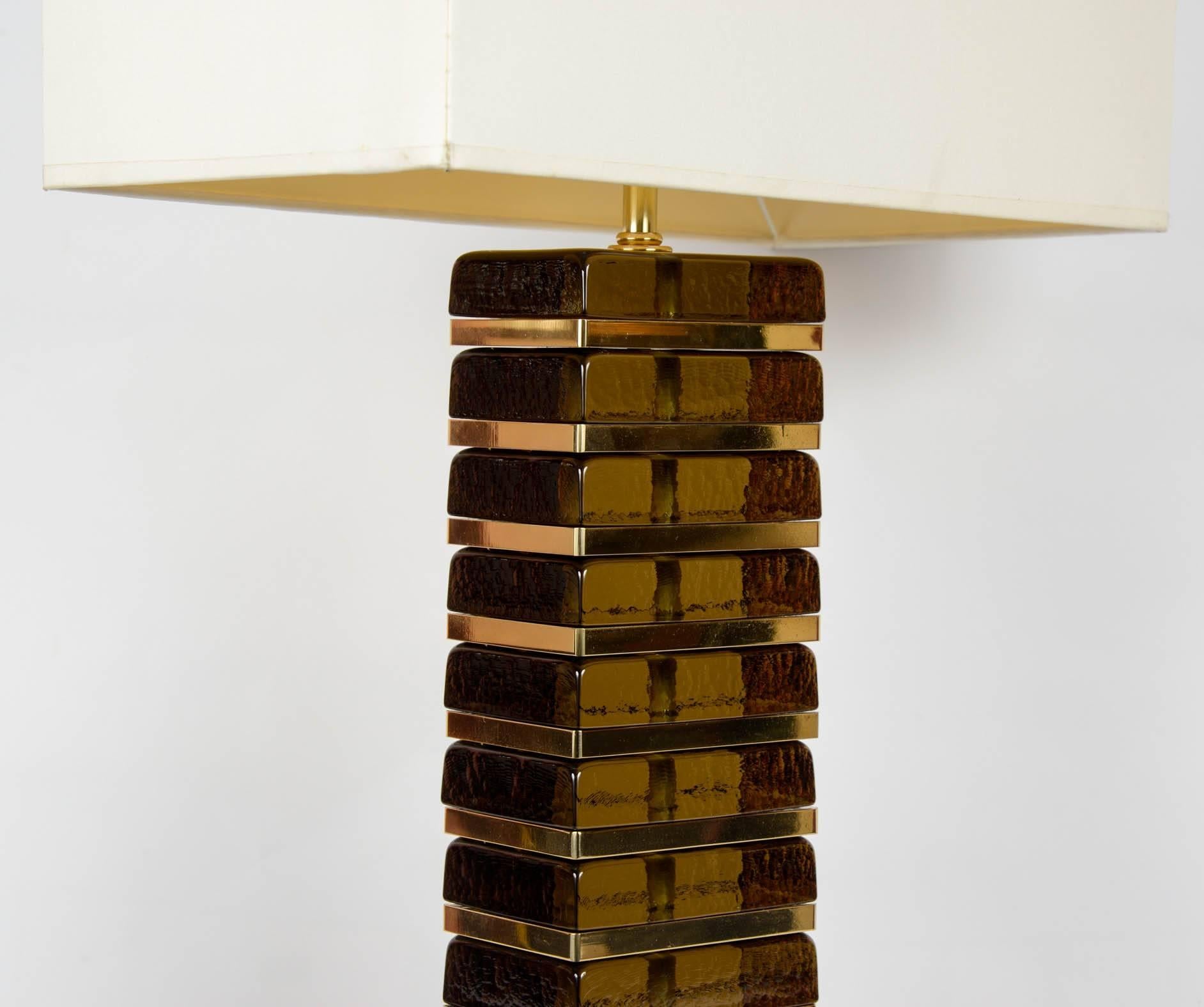 Pair of Lamps with Smoked Glass and Brass Designed by Juanluca Fontana In Good Condition For Sale In Bois-Colombes, FR
