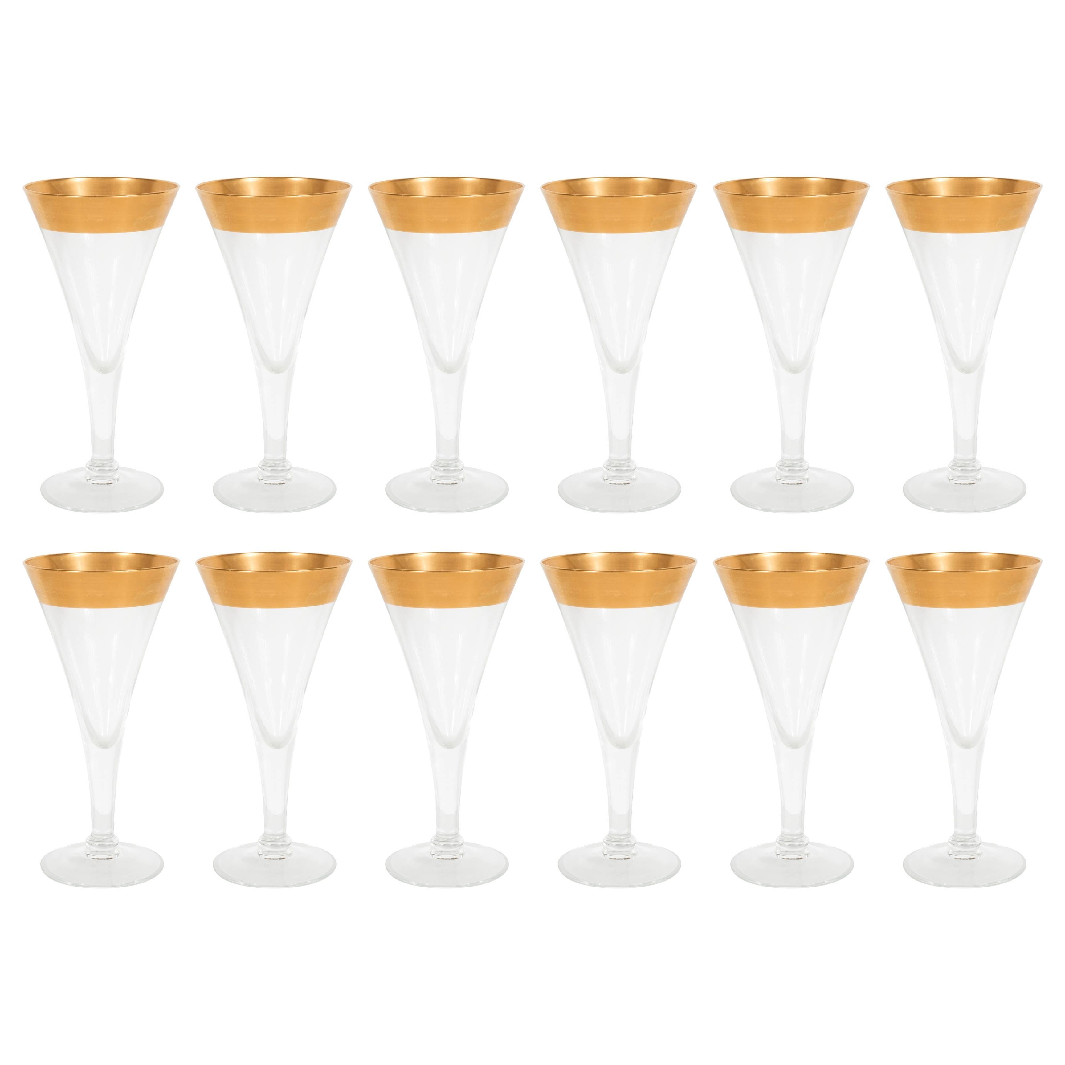 Stunning Mid-Century Set of Gold Rimmed Champagne Flutes by Dorothy Thorpe