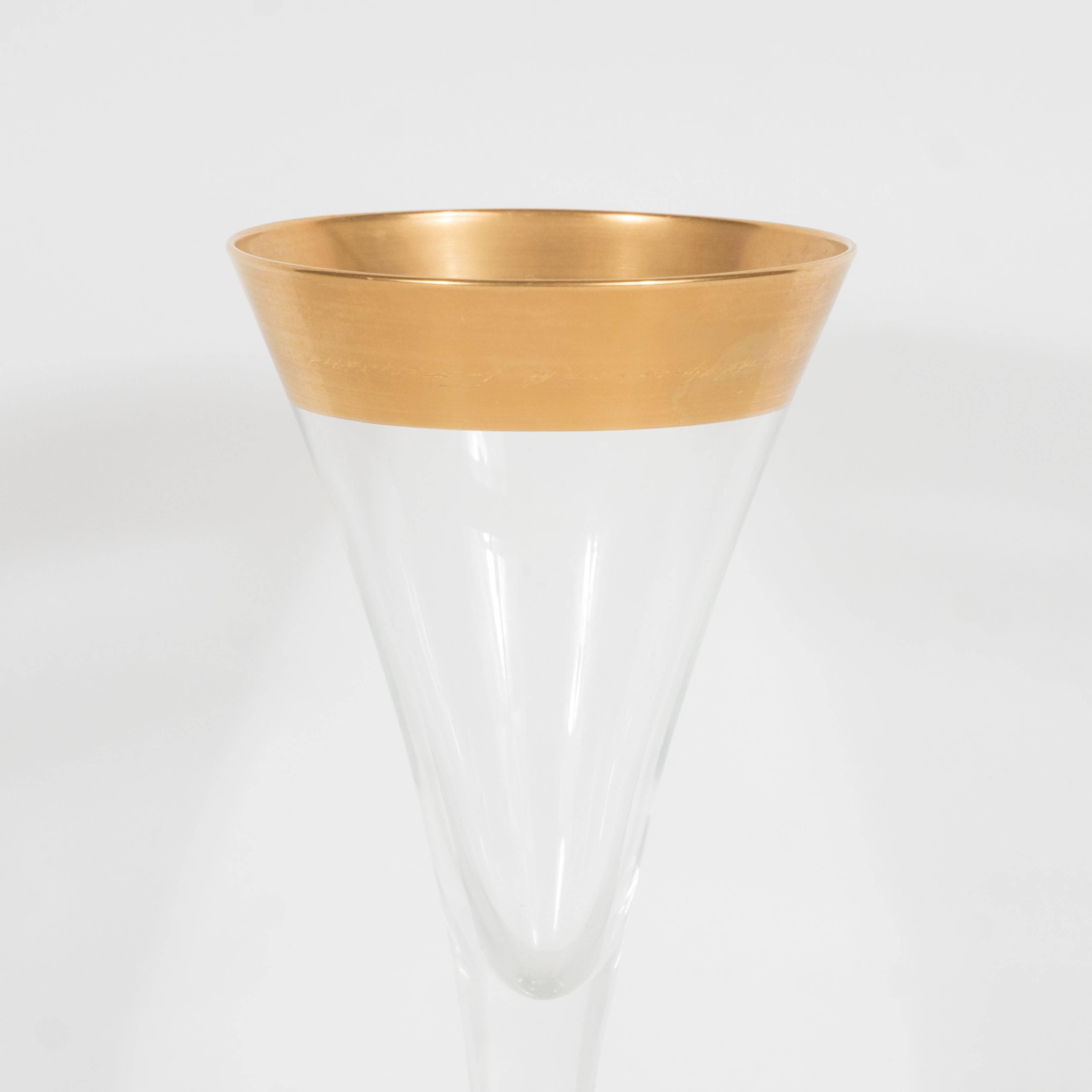 Mid-Century Modern Stunning Mid-Century Set of Gold Rimmed Champagne Flutes by Dorothy Thorpe