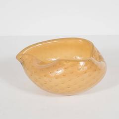 Mid-Century Murano Bowl with Controlled Bubbles and 24-Karat Gold Flecks