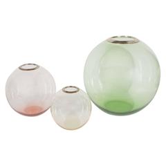 Set of Three Crystal "Bubble" Vases in Rosaline, Citrine and Olive Signed Asprey