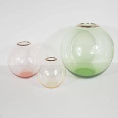 Set of Three Crystal "Bubble" Vases in Rosaline, Citrine and Olive Signed Asprey