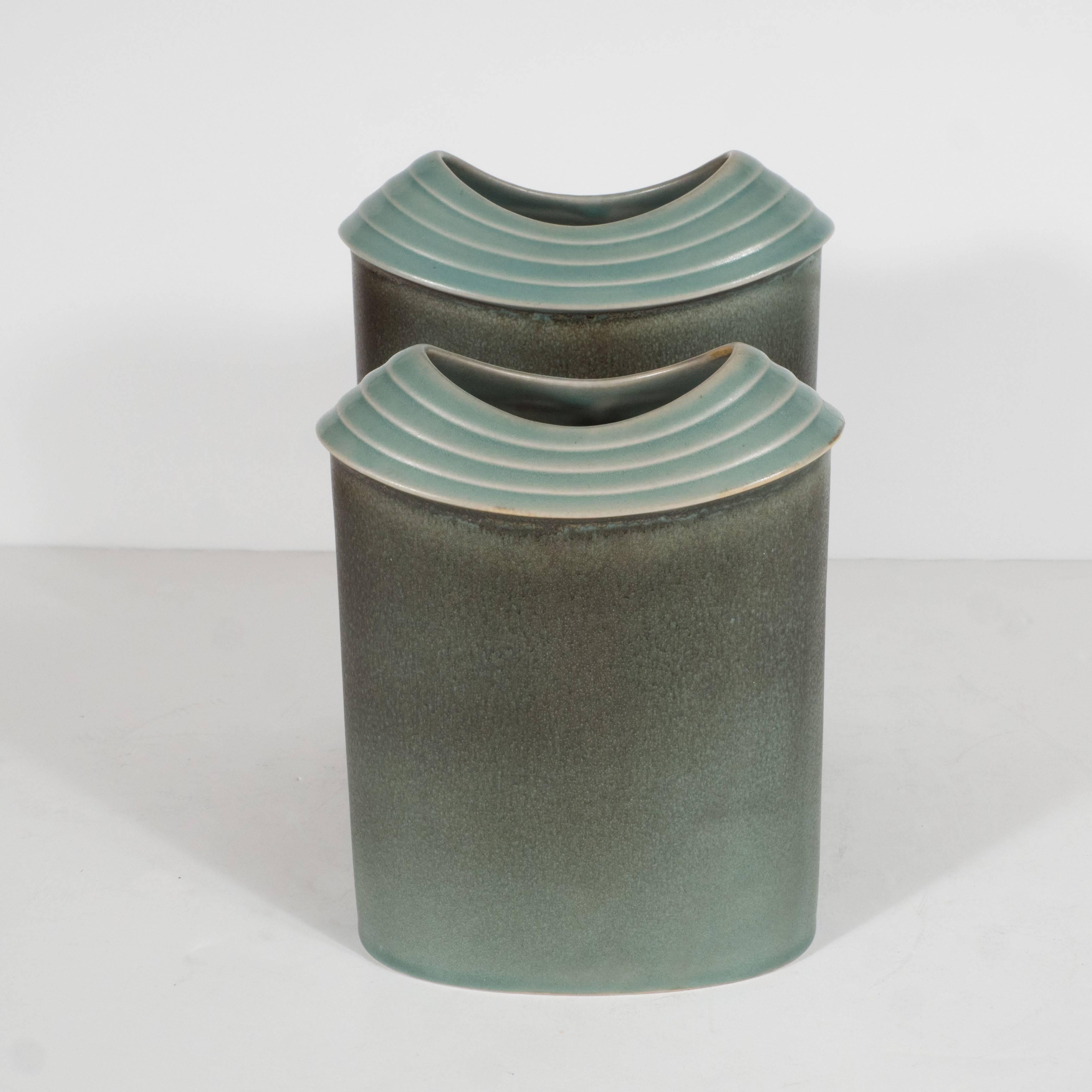 Mid-20th Century Pair of Mid-Century Modernist Hand Glazed Ceramic Vases by Rosenthal