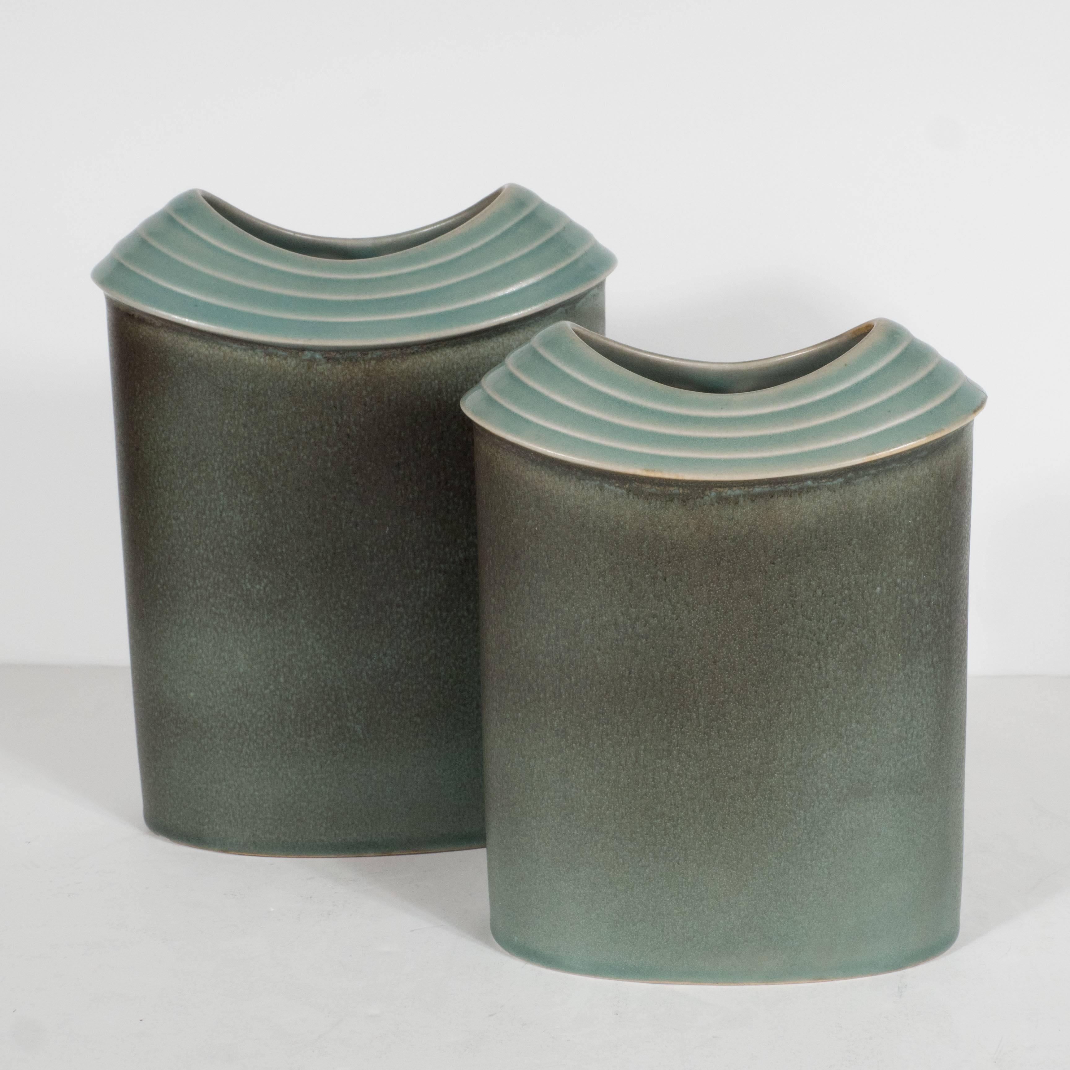 Pair of Mid-Century Modernist Hand Glazed Ceramic Vases by Rosenthal 3