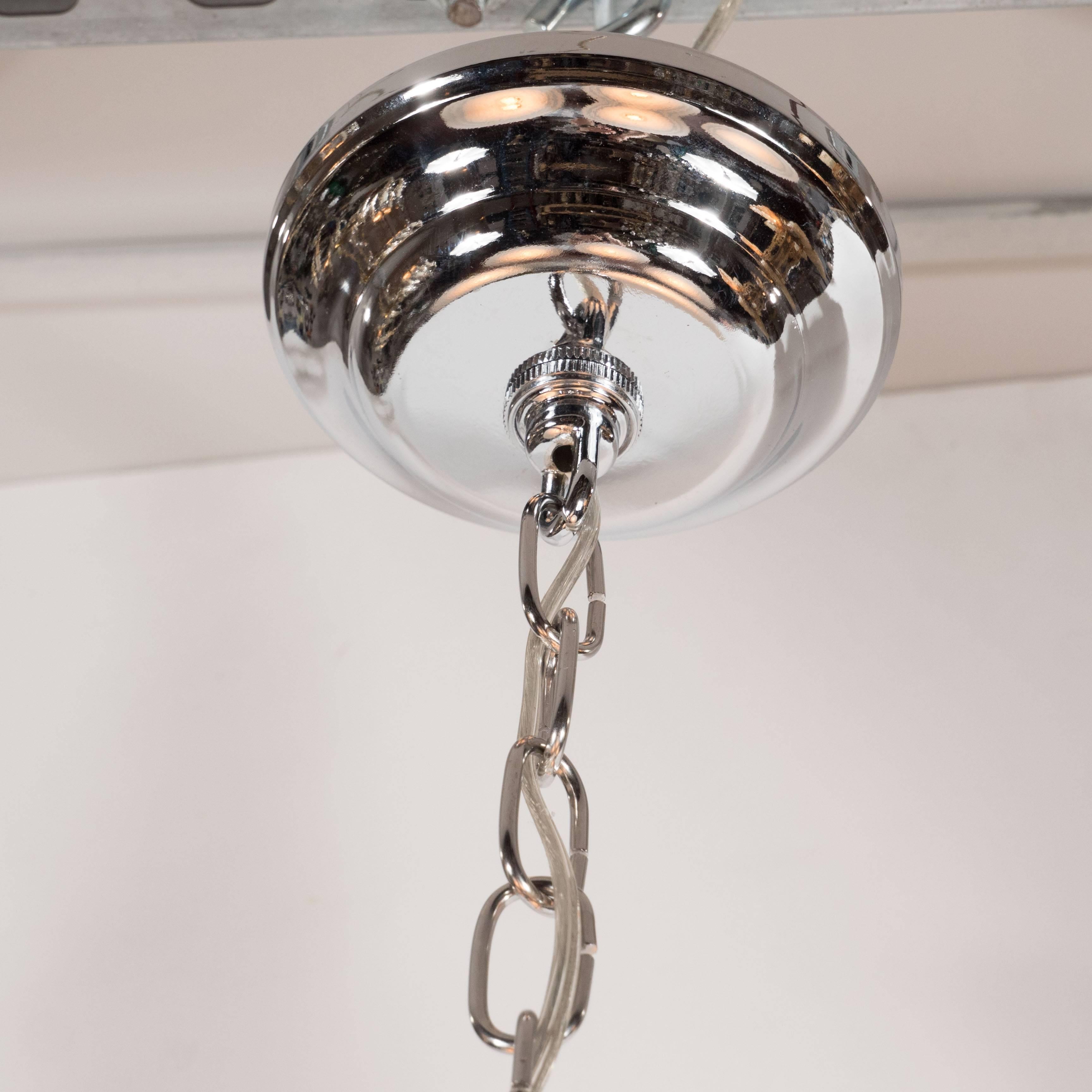 Art Deco Machine Age Chrome and Glass Bullet Chandelier with Linear Detailing For Sale 2
