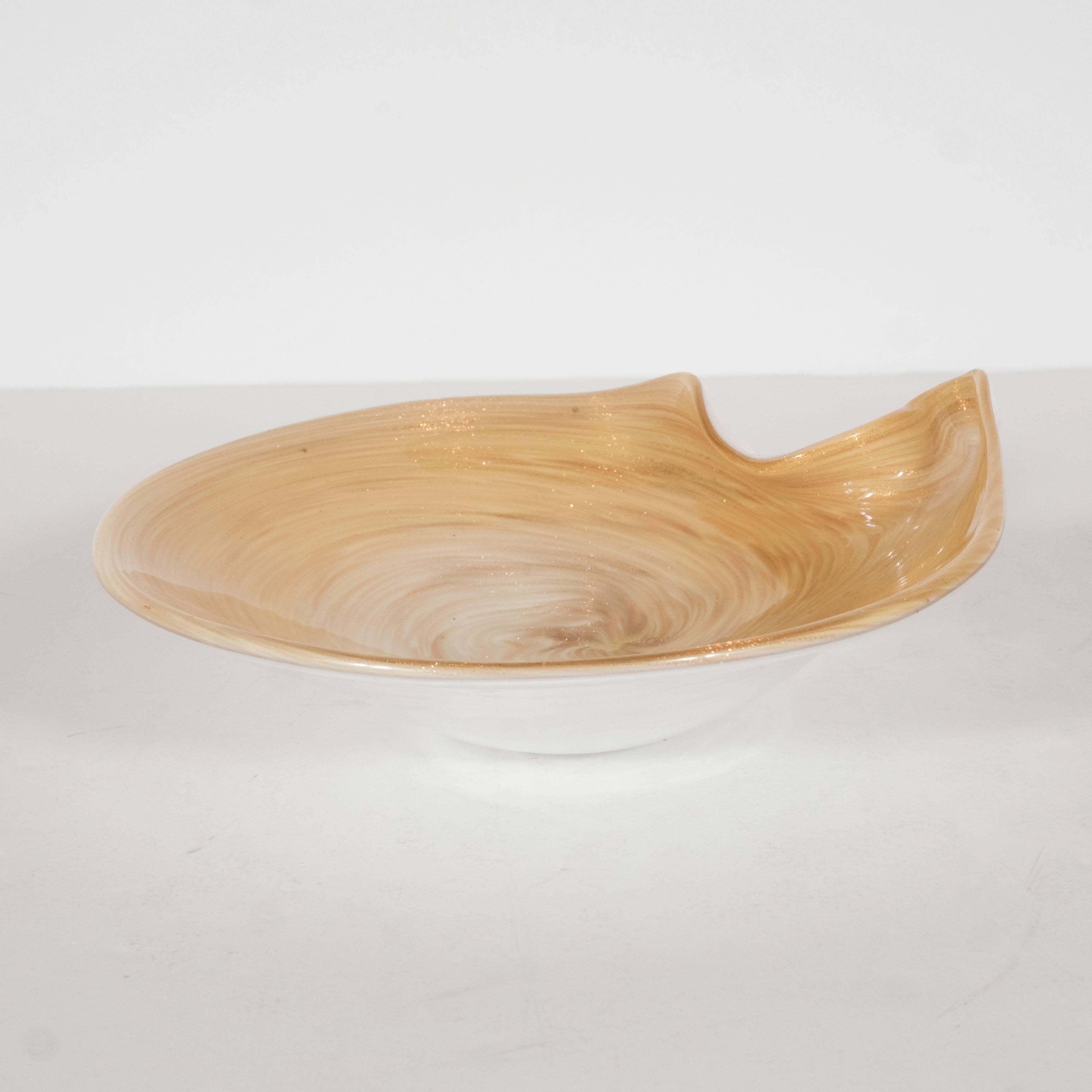 Mid-Century Modernist Murano Swirl Palette Bowl in 24-Karat Gold Dust and Cream 1