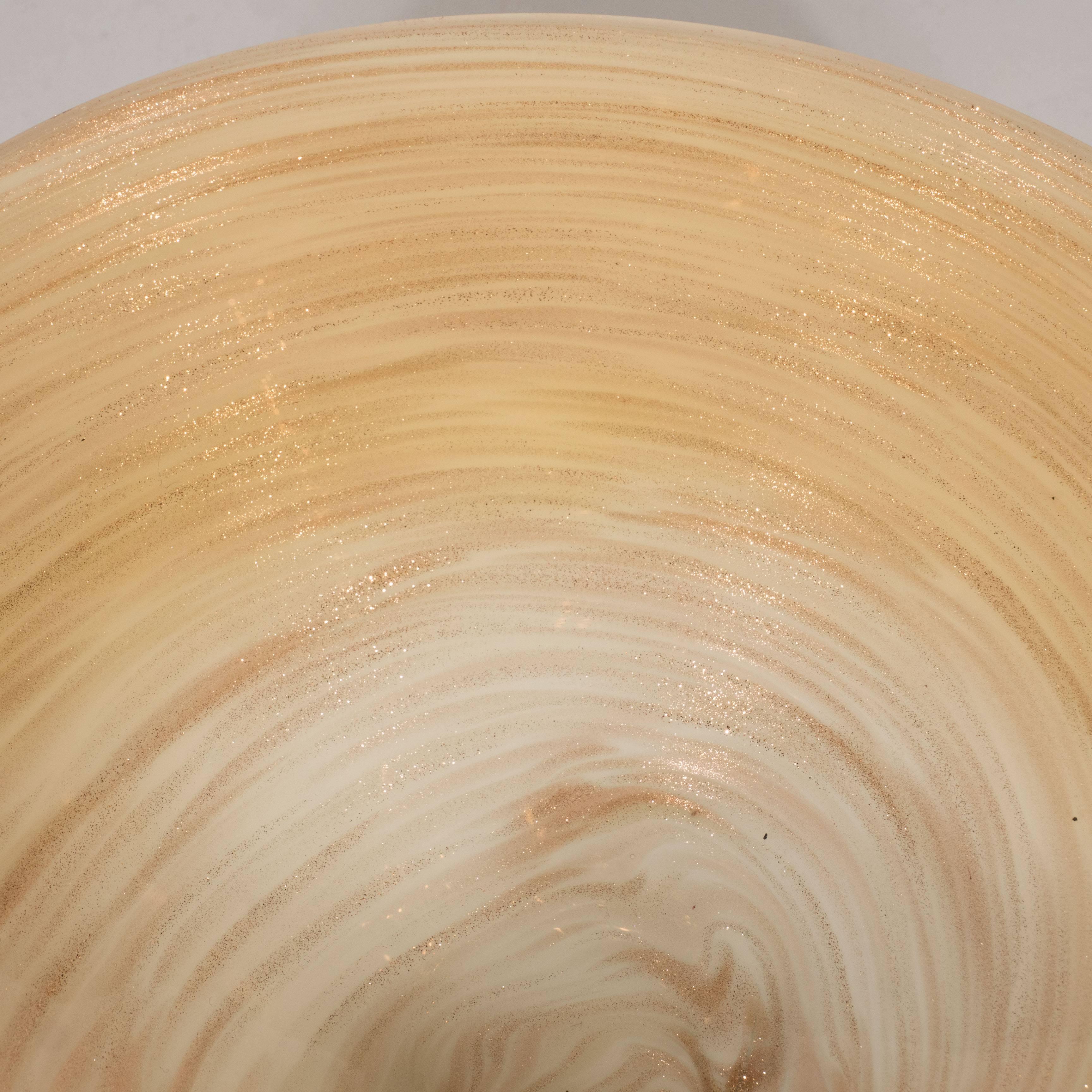 Mid-Century Modernist Murano Swirl Palette Bowl in 24-Karat Gold Dust and Cream 3