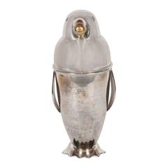 Art Deco Style Penguin Cocktail Shaker in Silver Plate with Brass Stopper