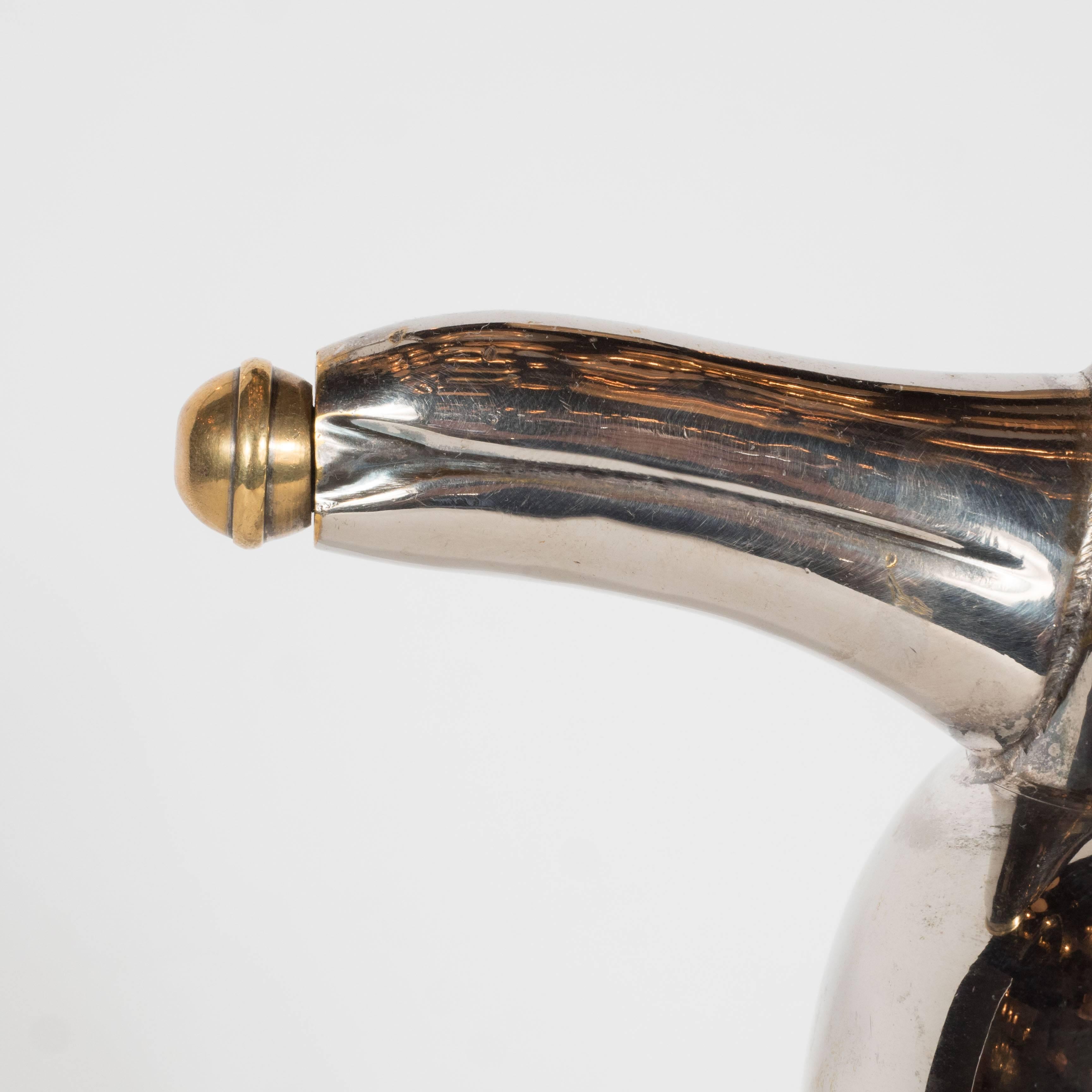 Art Deco Style Penguin Cocktail Shaker in Silver Plate with Brass Stopper 1