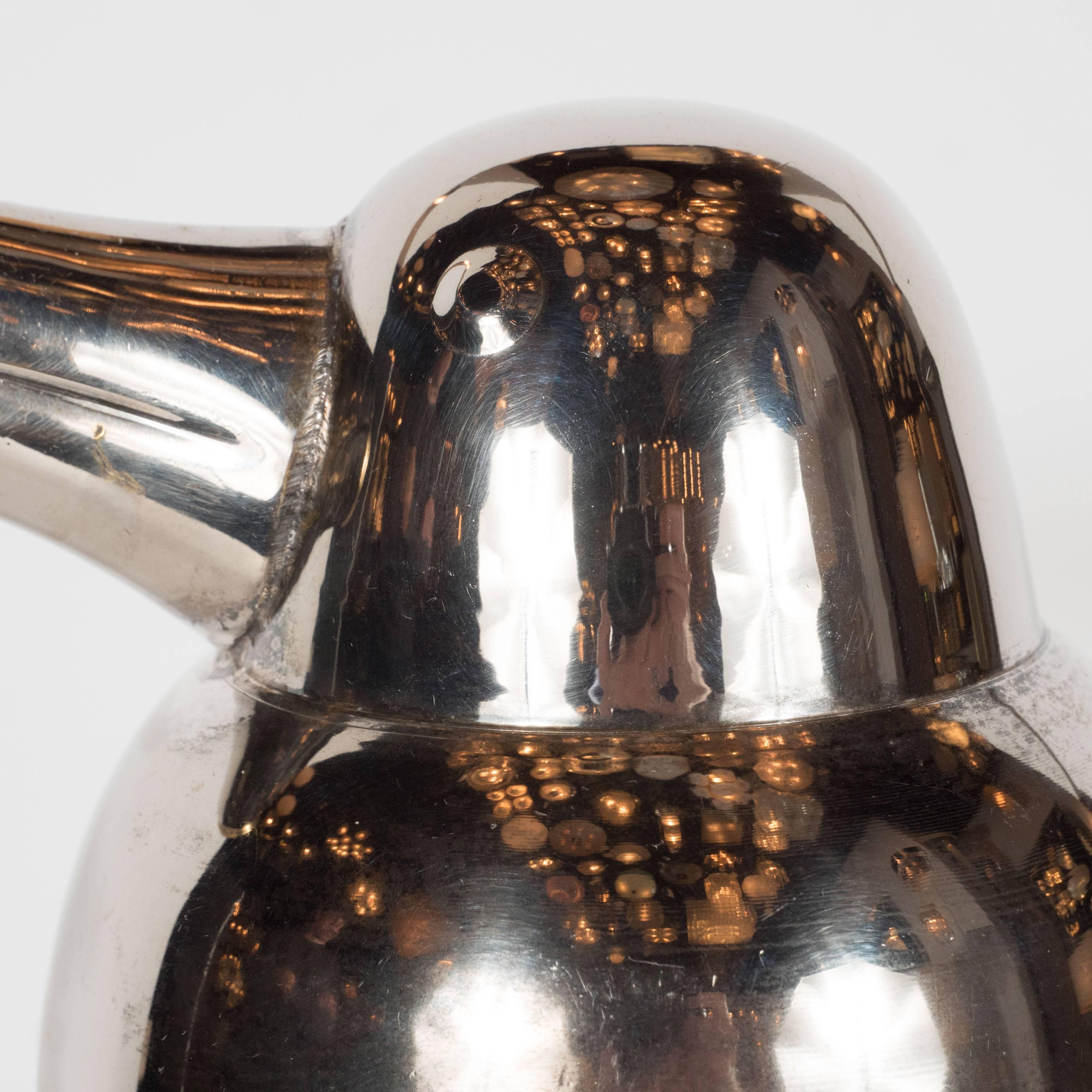 Art Deco Style Penguin Cocktail Shaker in Silver Plate with Brass Stopper 2