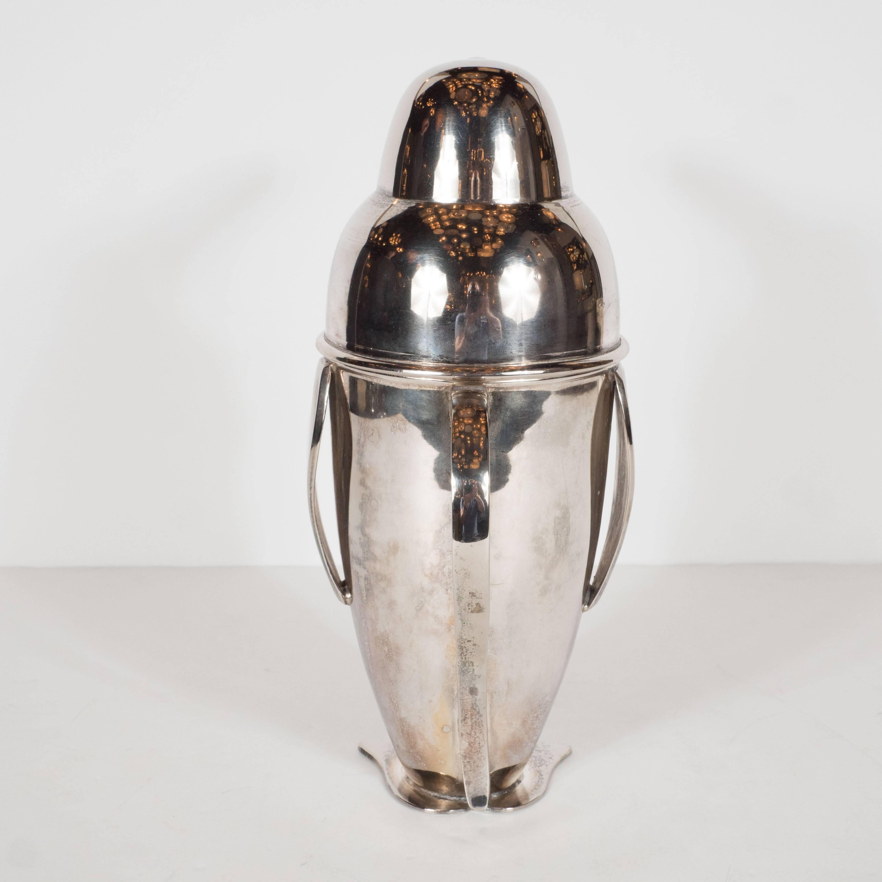 Art Deco Style Penguin Cocktail Shaker in Silver Plate with Brass Stopper 3