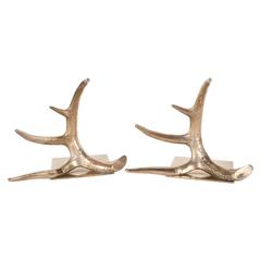 Ultra Chic Pair of Brass Antler Bookends by Arthur Court, Dated 1978