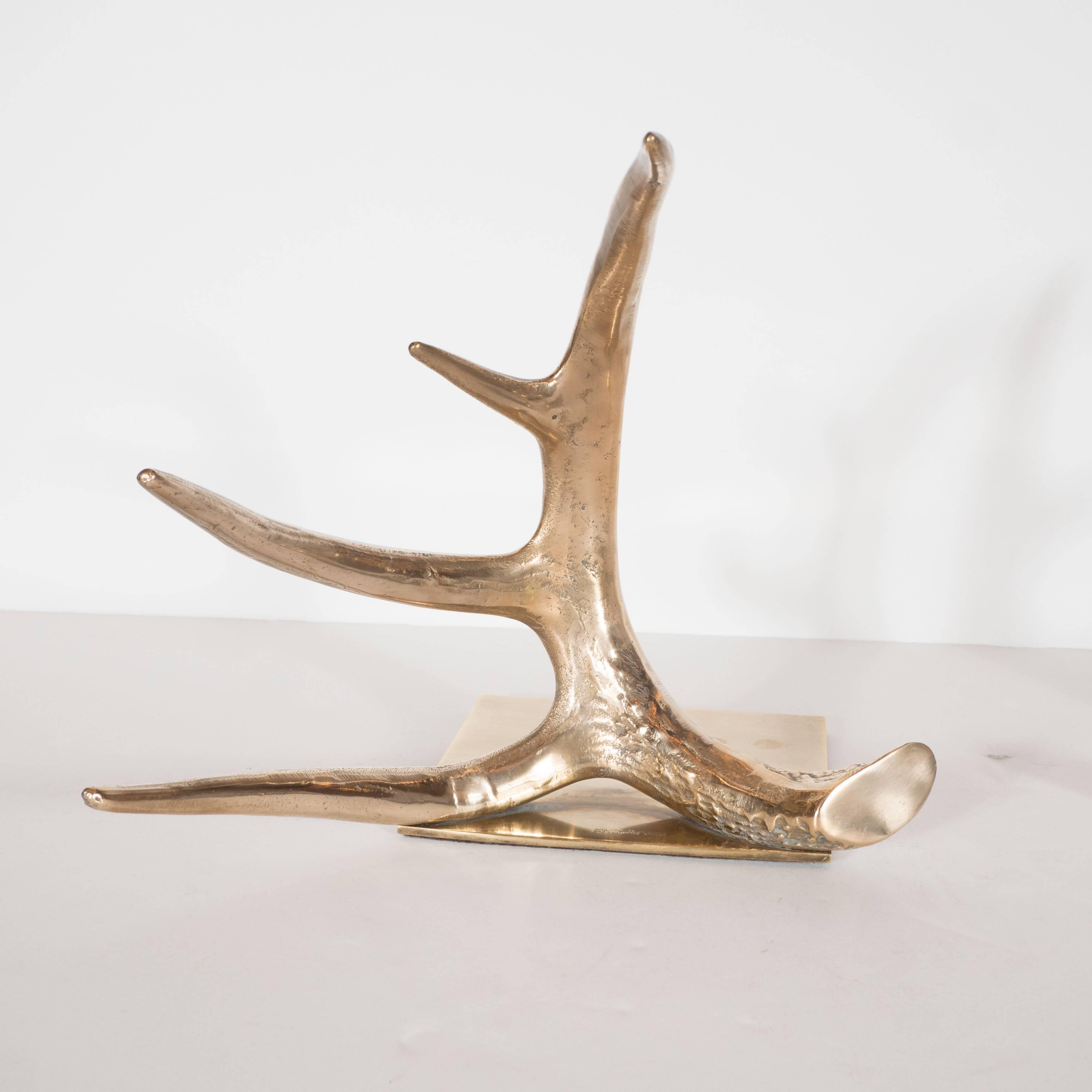 Mid-Century Modern Ultra Chic Pair of Brass Antler Bookends by Arthur Court, Dated 1978