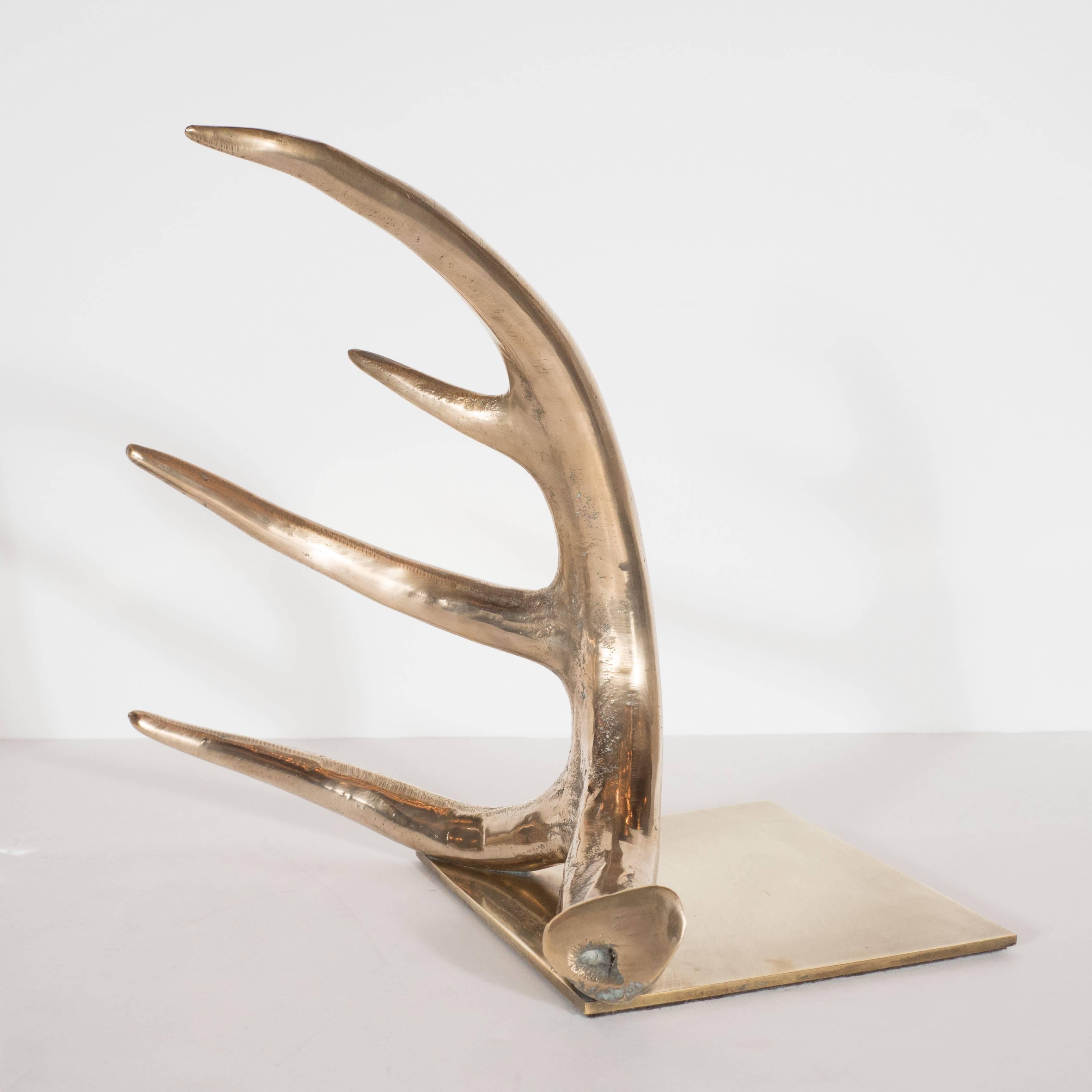 Ultra Chic Pair of Brass Antler Bookends by Arthur Court, Dated 1978 1