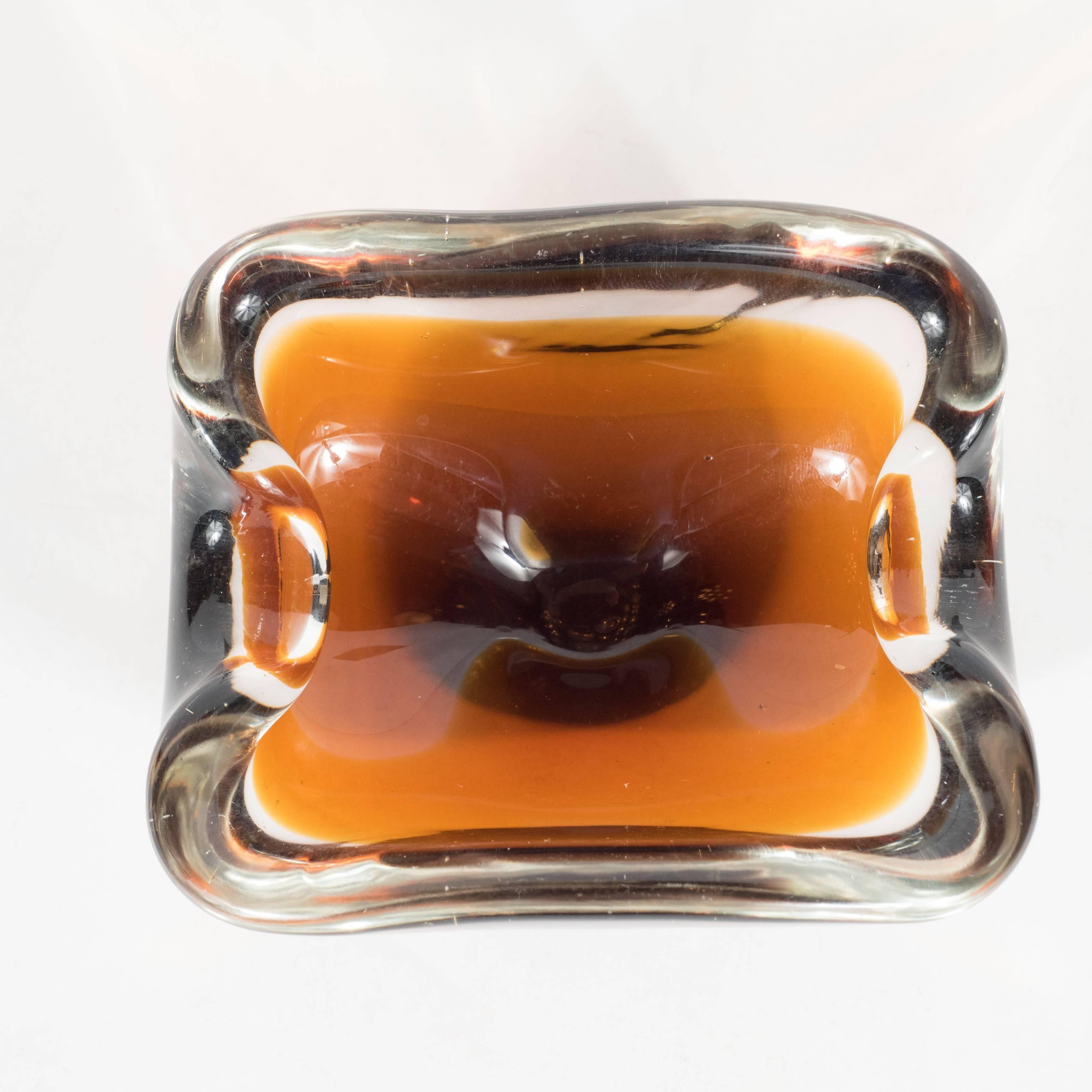 Italian Mid-Century Handblown Murano Ashtray in Shades of Smoked Topaz