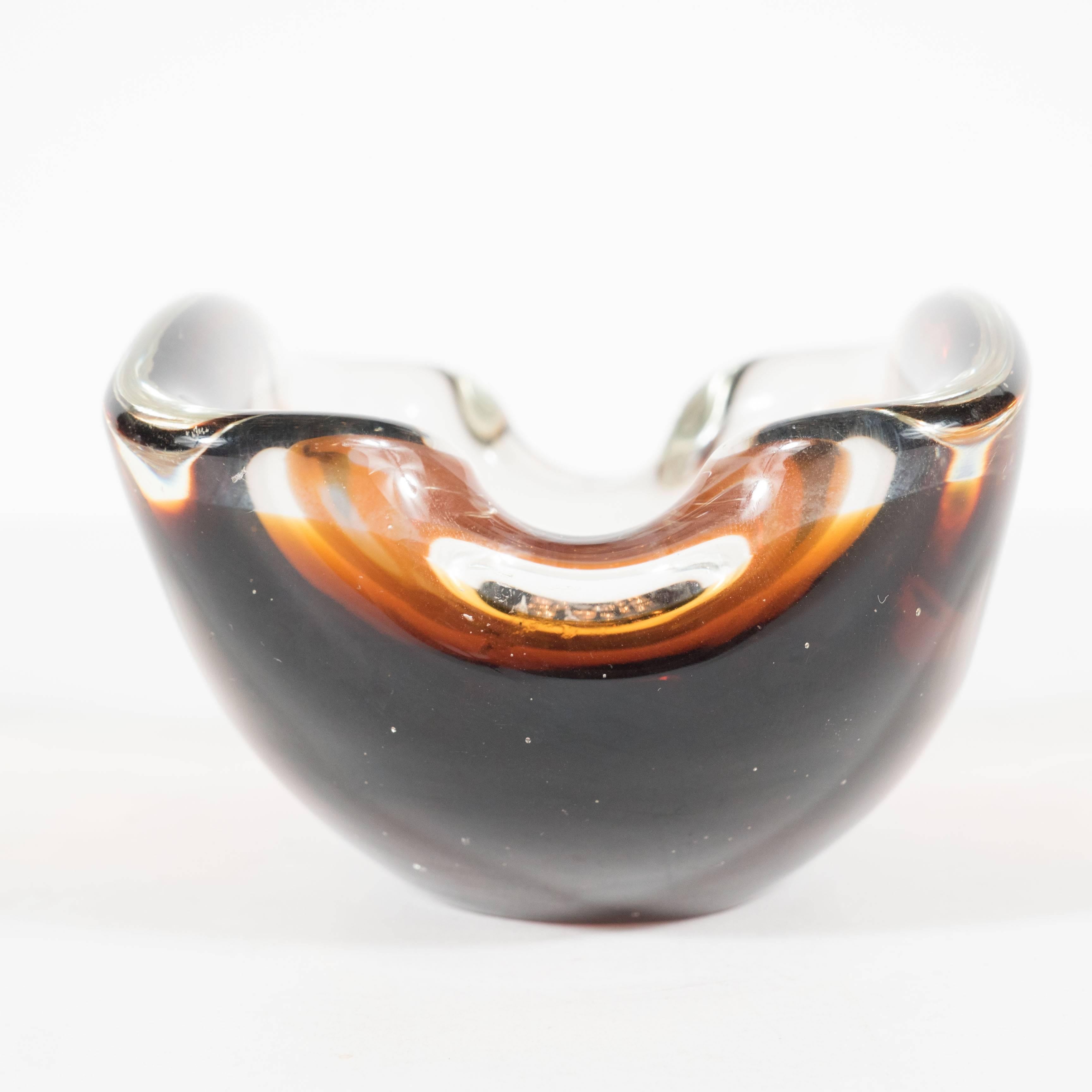 Murano Glass Mid-Century Handblown Murano Ashtray in Shades of Smoked Topaz