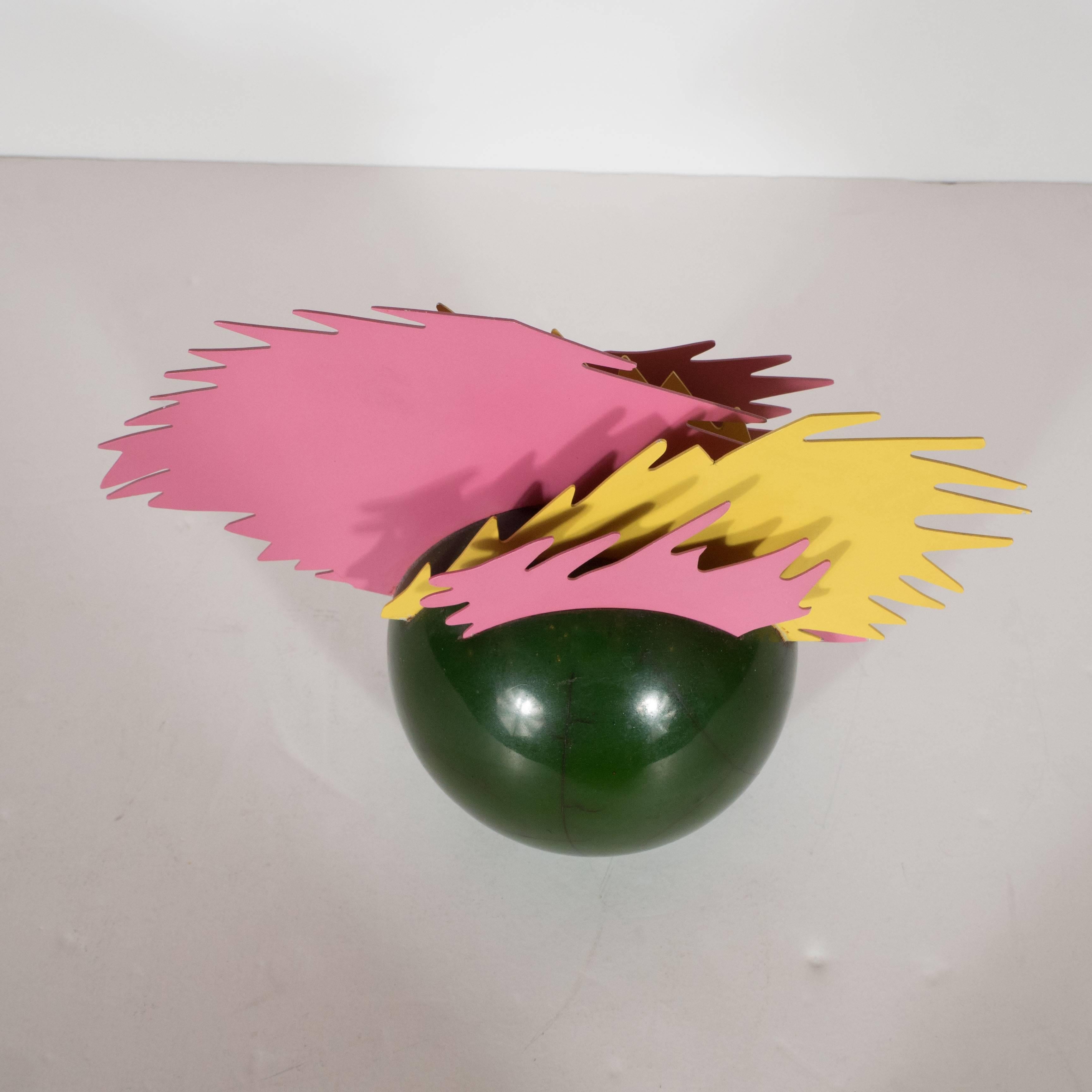 Enameled Resin and Metal Pop Art Sculpture in Sunflower Yellow, Bubble Gum Pink 2