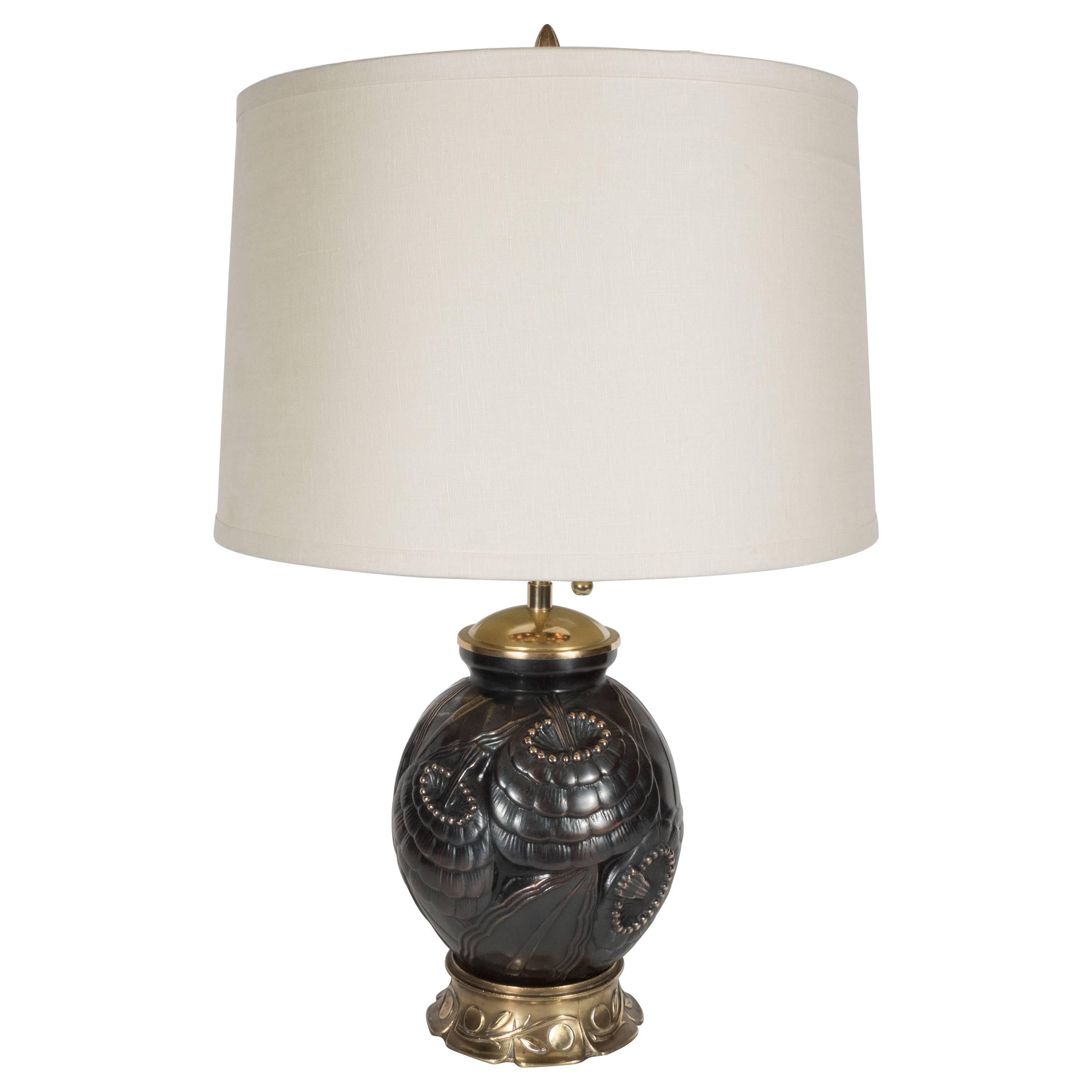 French Art Deco Table Lamp in Bronze and Brass