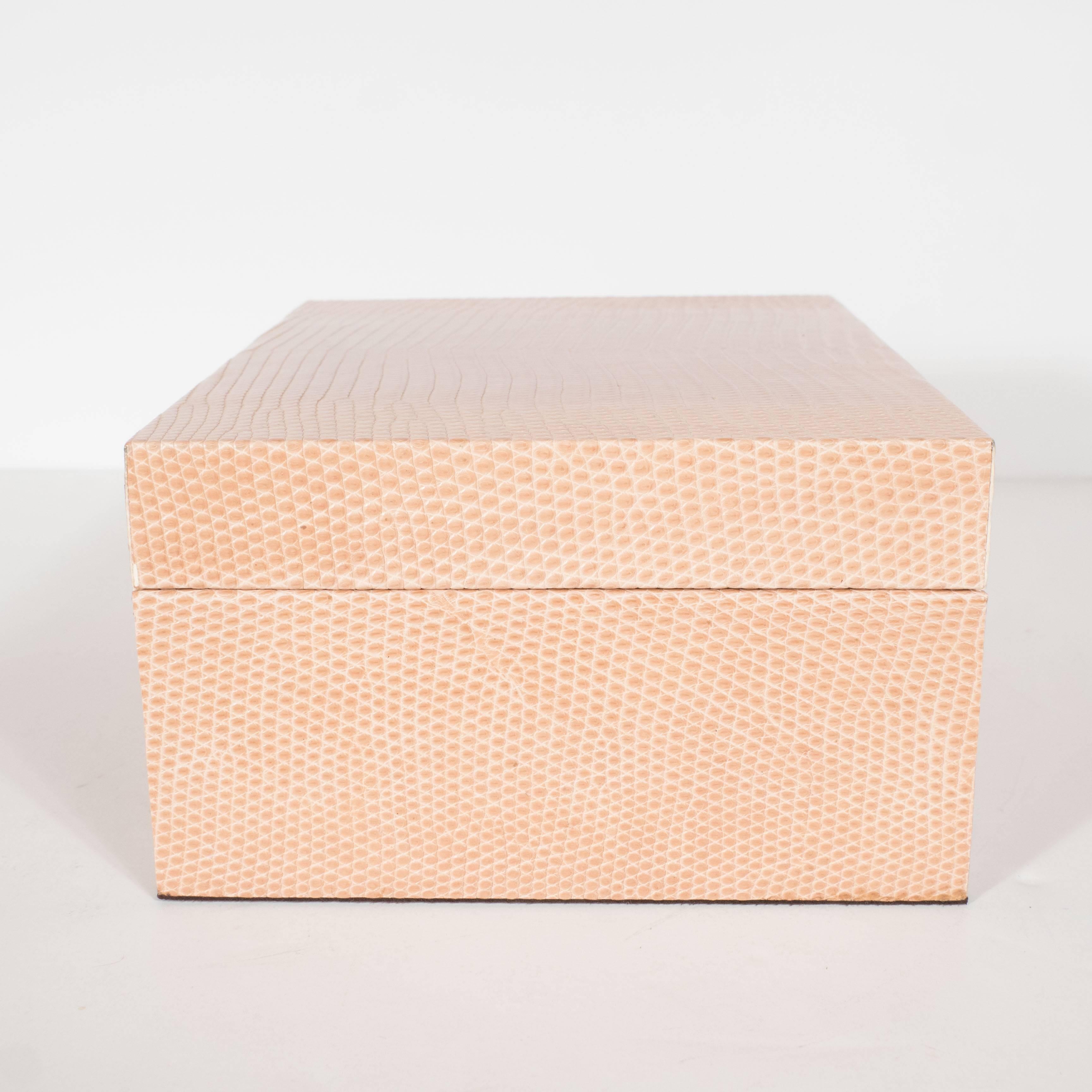 Animal Skin Chic Modernist Lizard Skin Wrapped Box in Natural Tones For Sale