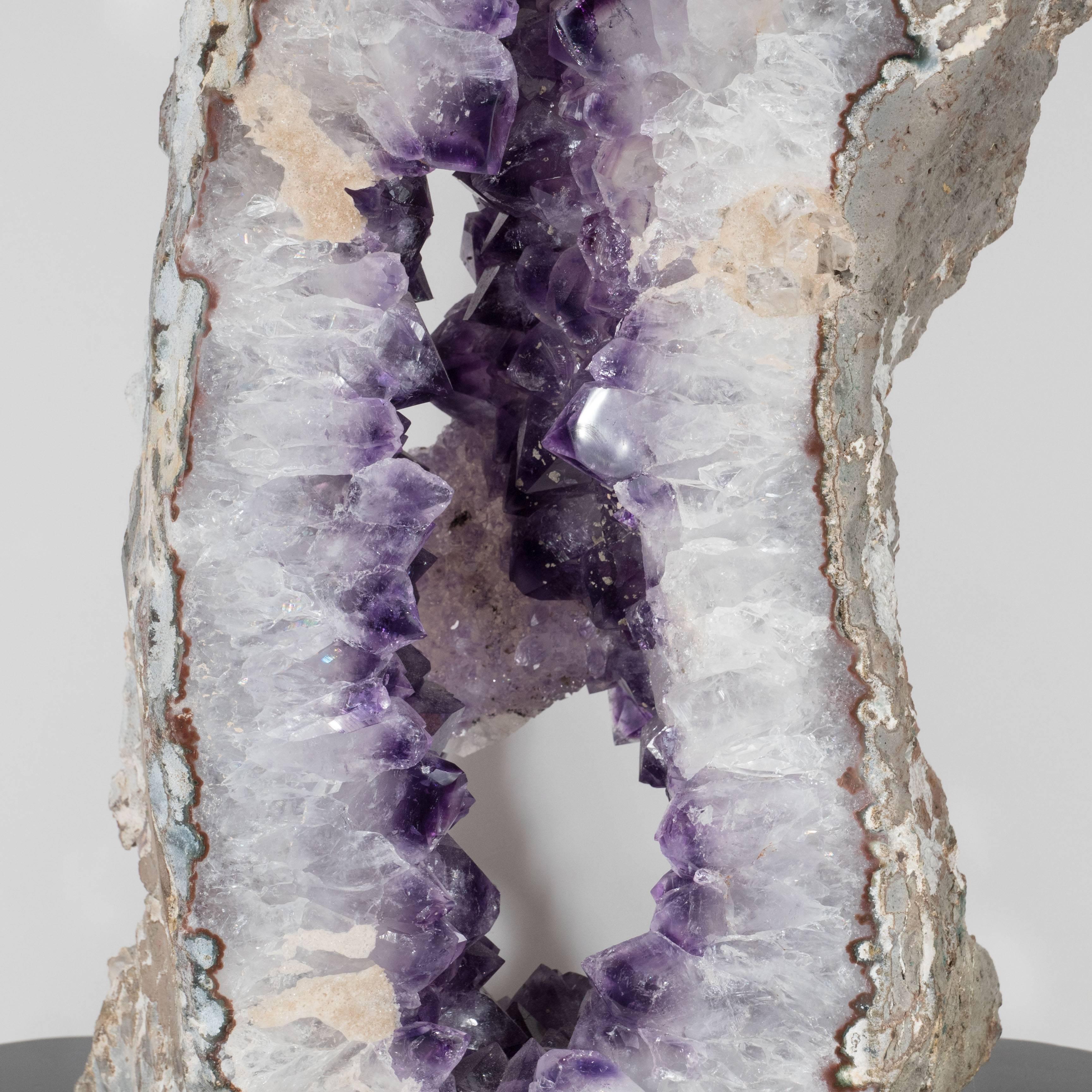 Organic Modern Gorgeous Large Amethyst Rock Specimen on Ebonized Walnut Base