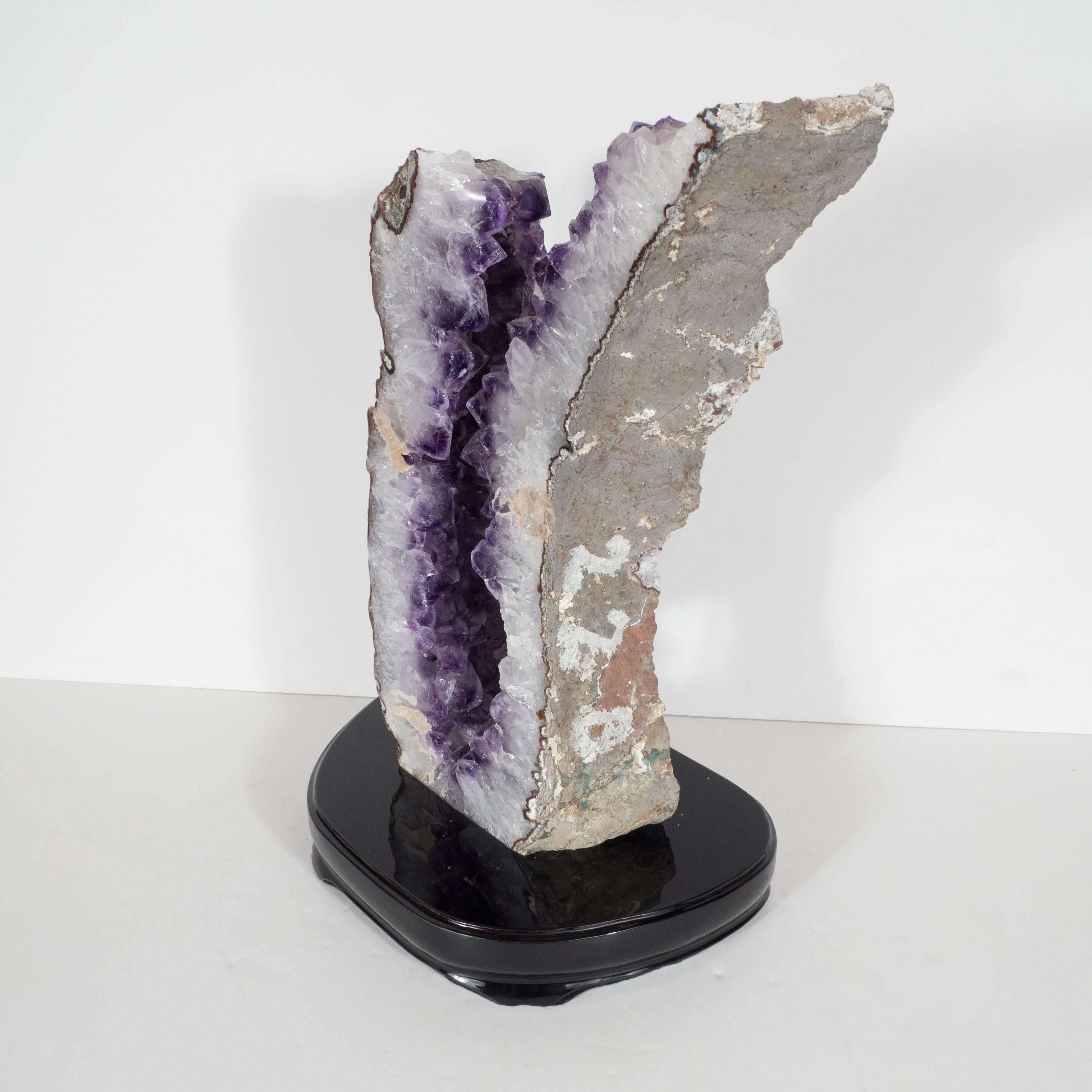 Gorgeous Large Amethyst Rock Specimen on Ebonized Walnut Base In Excellent Condition In New York, NY