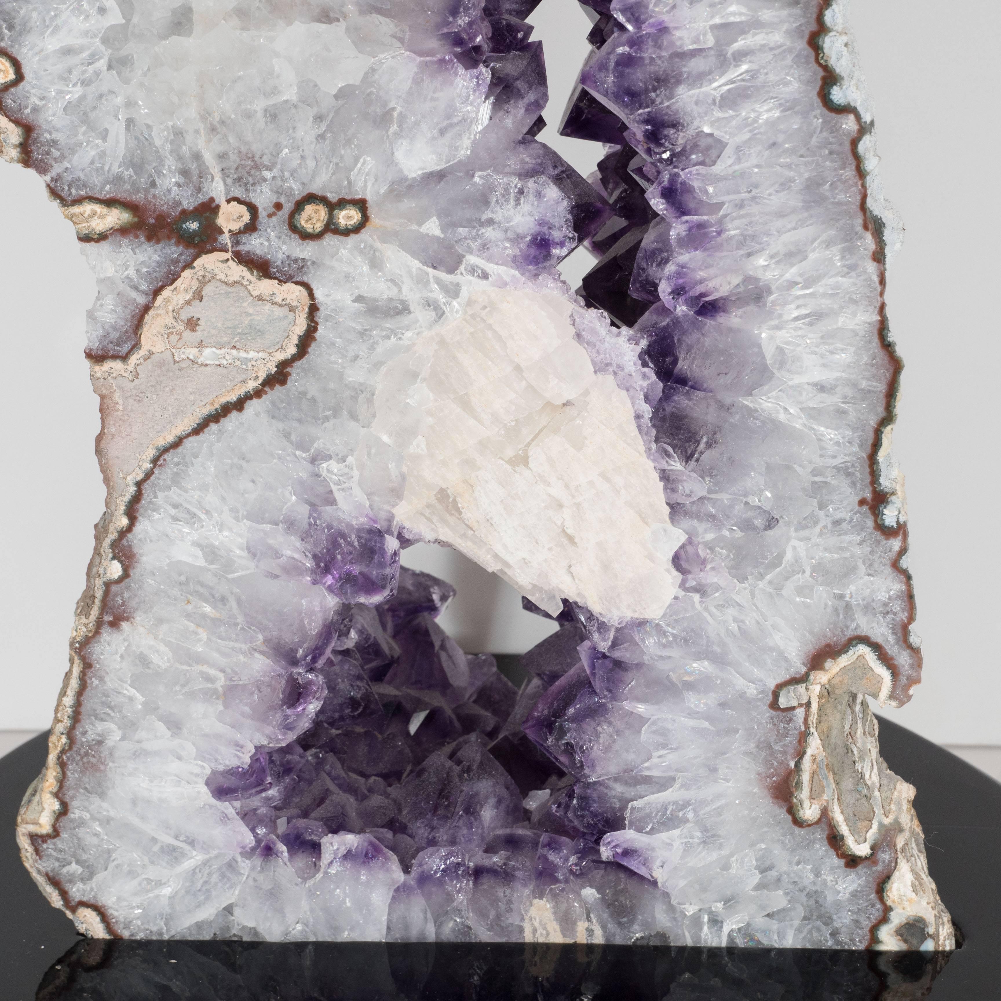 Contemporary Gorgeous Large Amethyst Rock Specimen on Ebonized Walnut Base