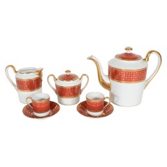 Mid-Century Giraud Limoges Coffee Service in Carnelian and 24-Karat Gold