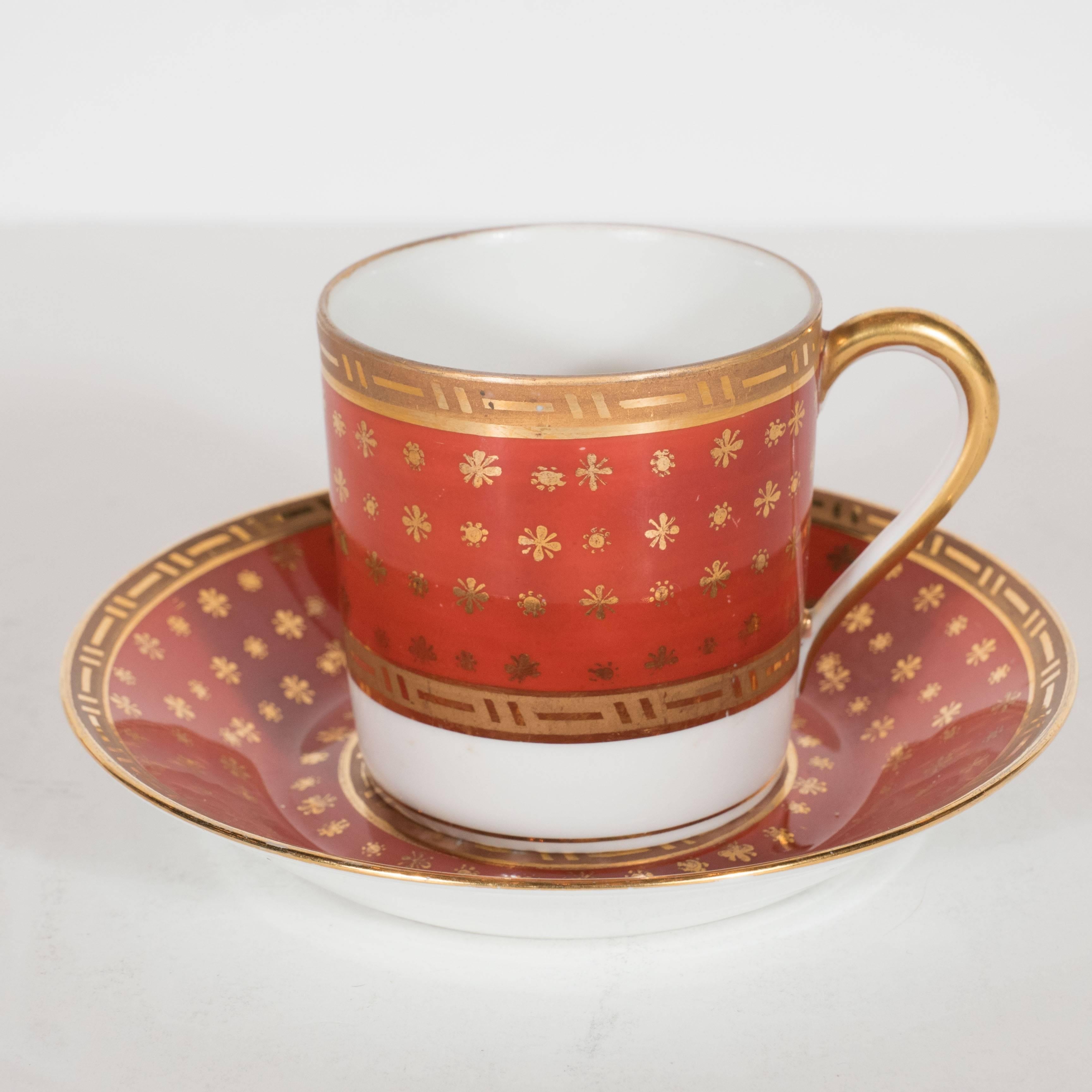 Gold Plate Mid-Century Giraud Limoges Coffee Service in Carnelian and 24-Karat Gold