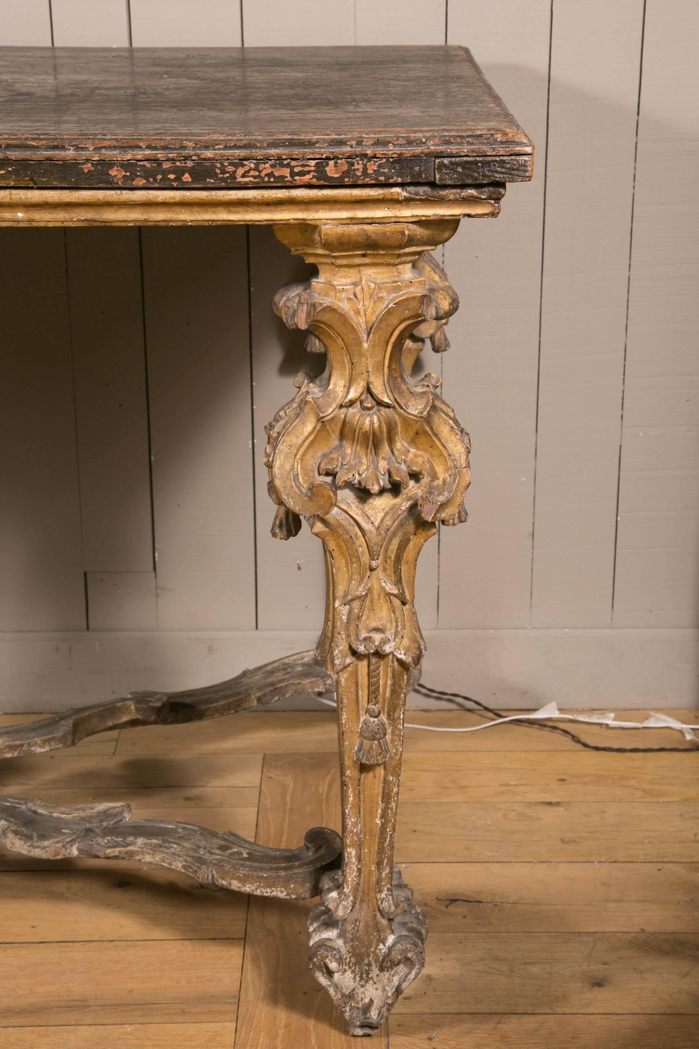 Gilt Pair of Large Italian Barocco Consoles in Gilded Carved Wood, 18th Century