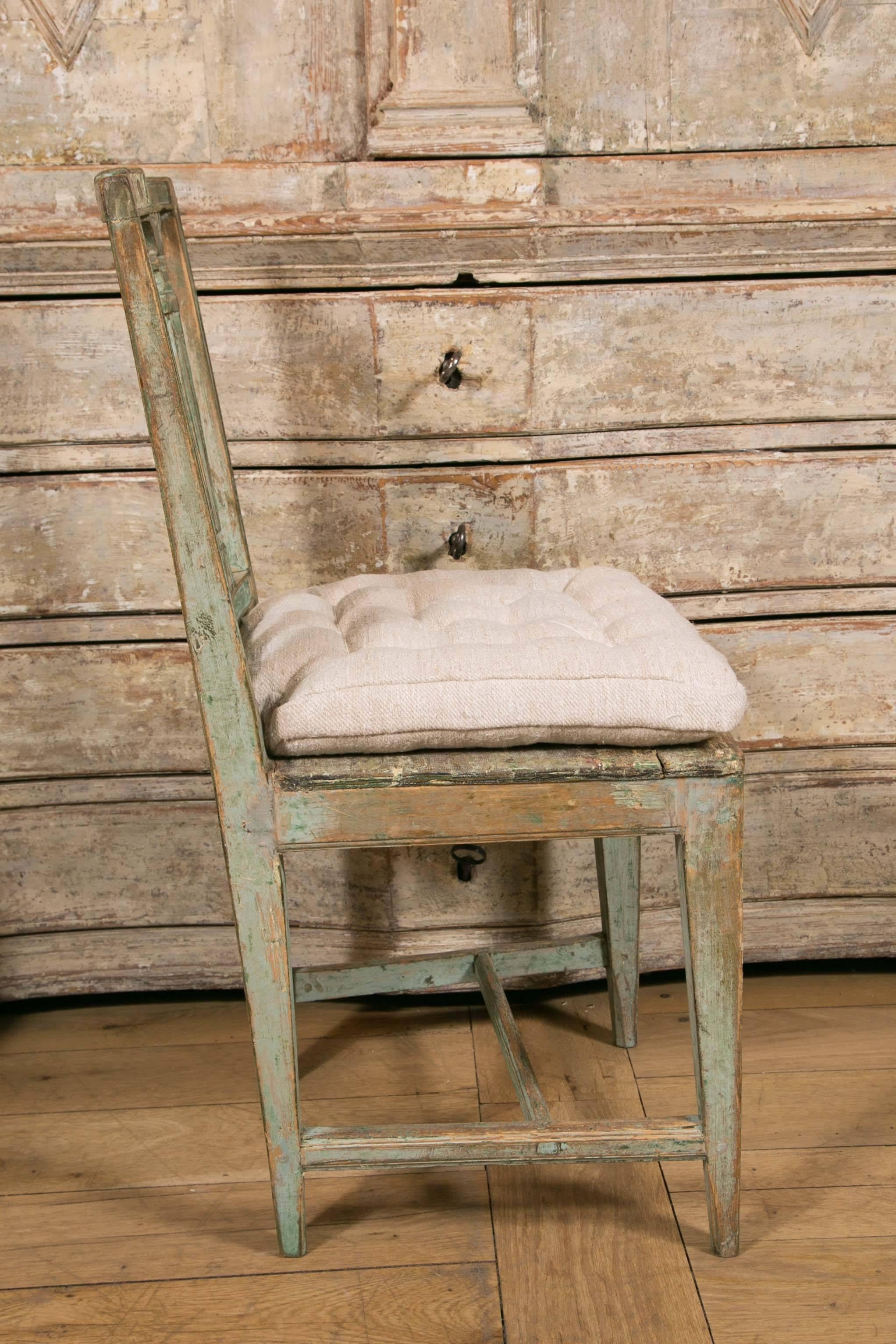 Wood Pair of Swedish Gustavian Chairs with Green Patina of Origin For Sale