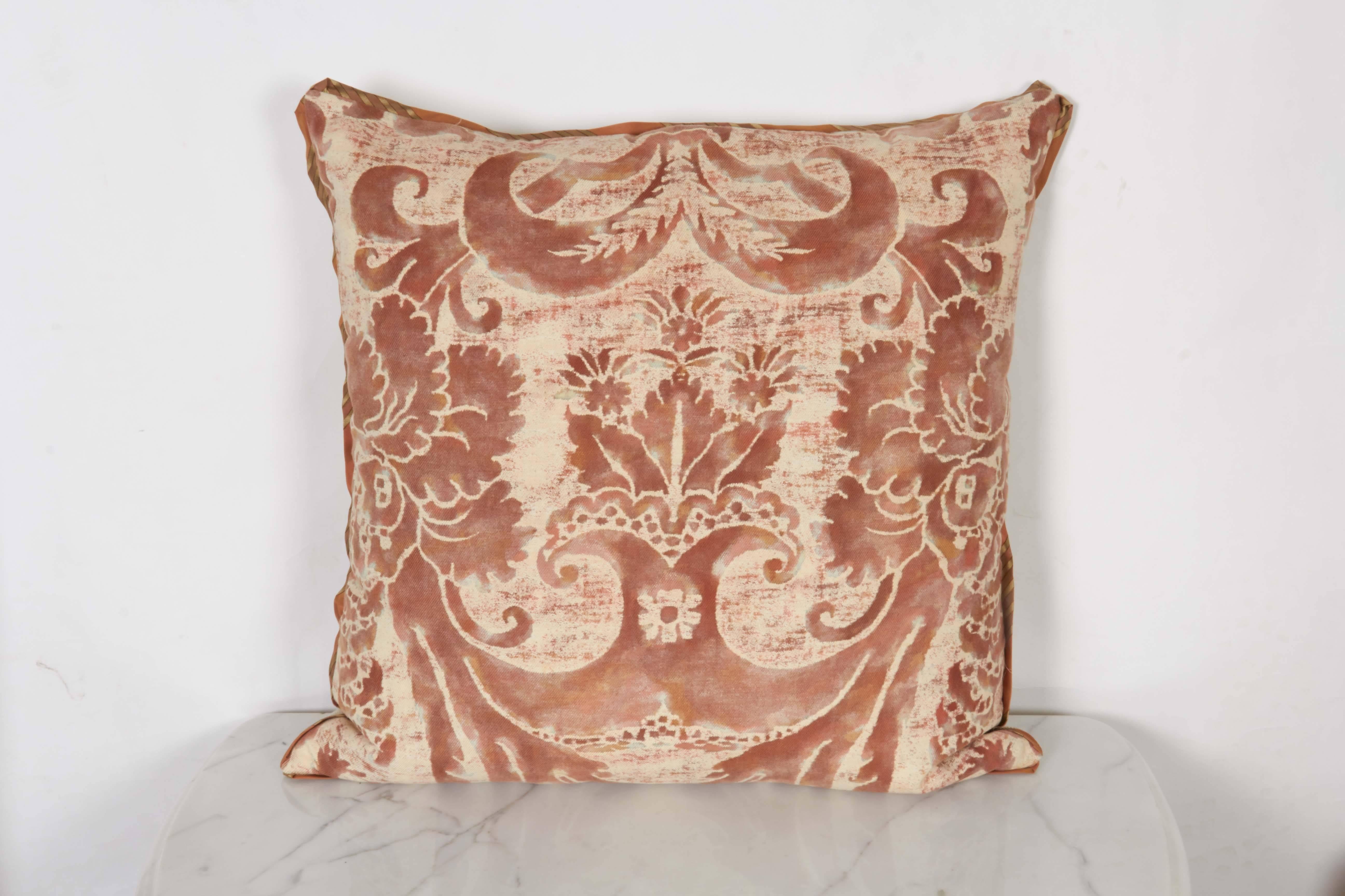 Baroque Pair of Vintage Fortuny Fabric Cushions in the Glicine Pattern