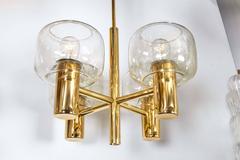 Hans-Agne Jakobsson Brass with Amber Glass Four-Arm Chandelier