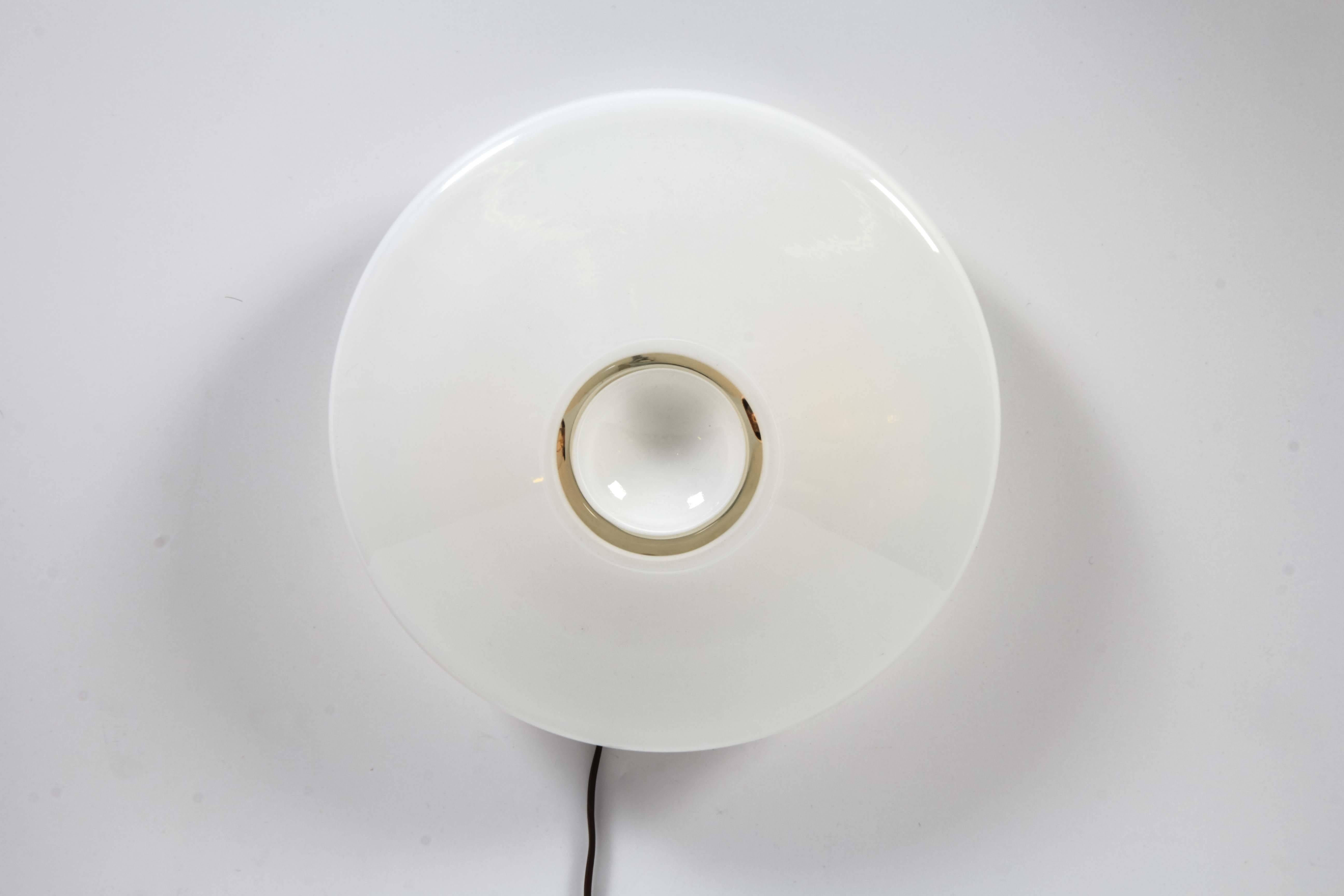 Mid-Century Modern Italian 1970s Handblown White and Clear Glass Ceiling Mount Fixture