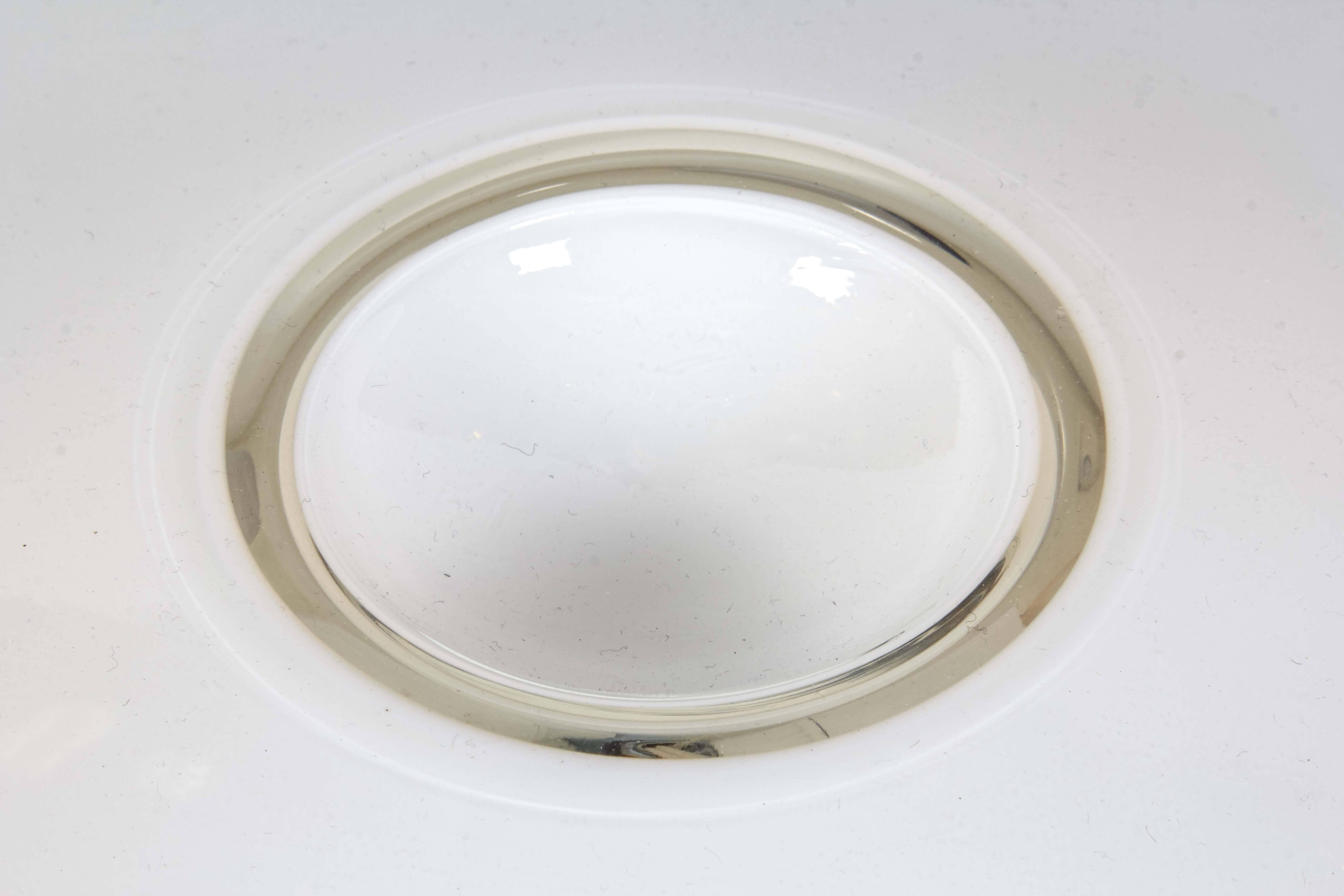 Italian 1970s Handblown White and Clear Glass Ceiling Mount Fixture In Good Condition In New York, NY