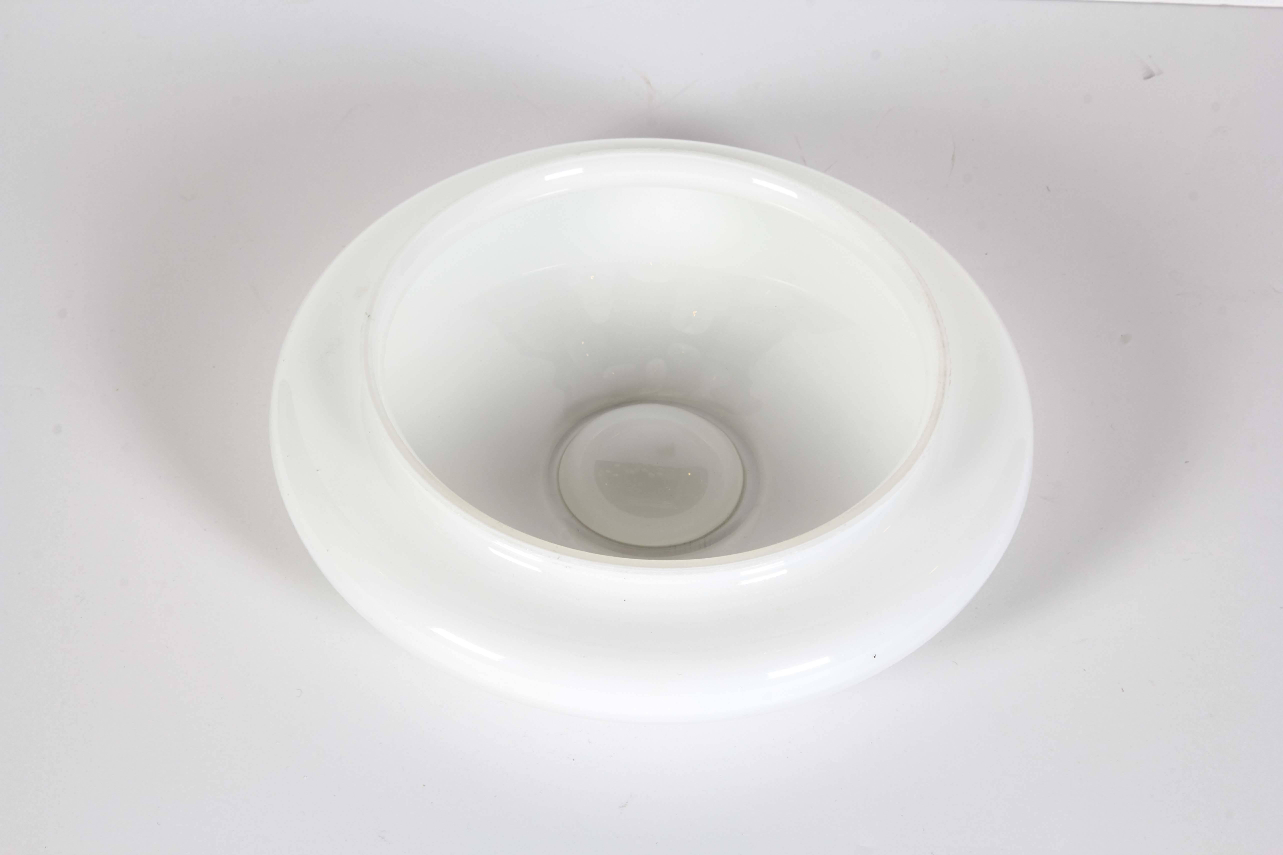 Italian 1970s Handblown White and Clear Glass Ceiling Mount Fixture 2
