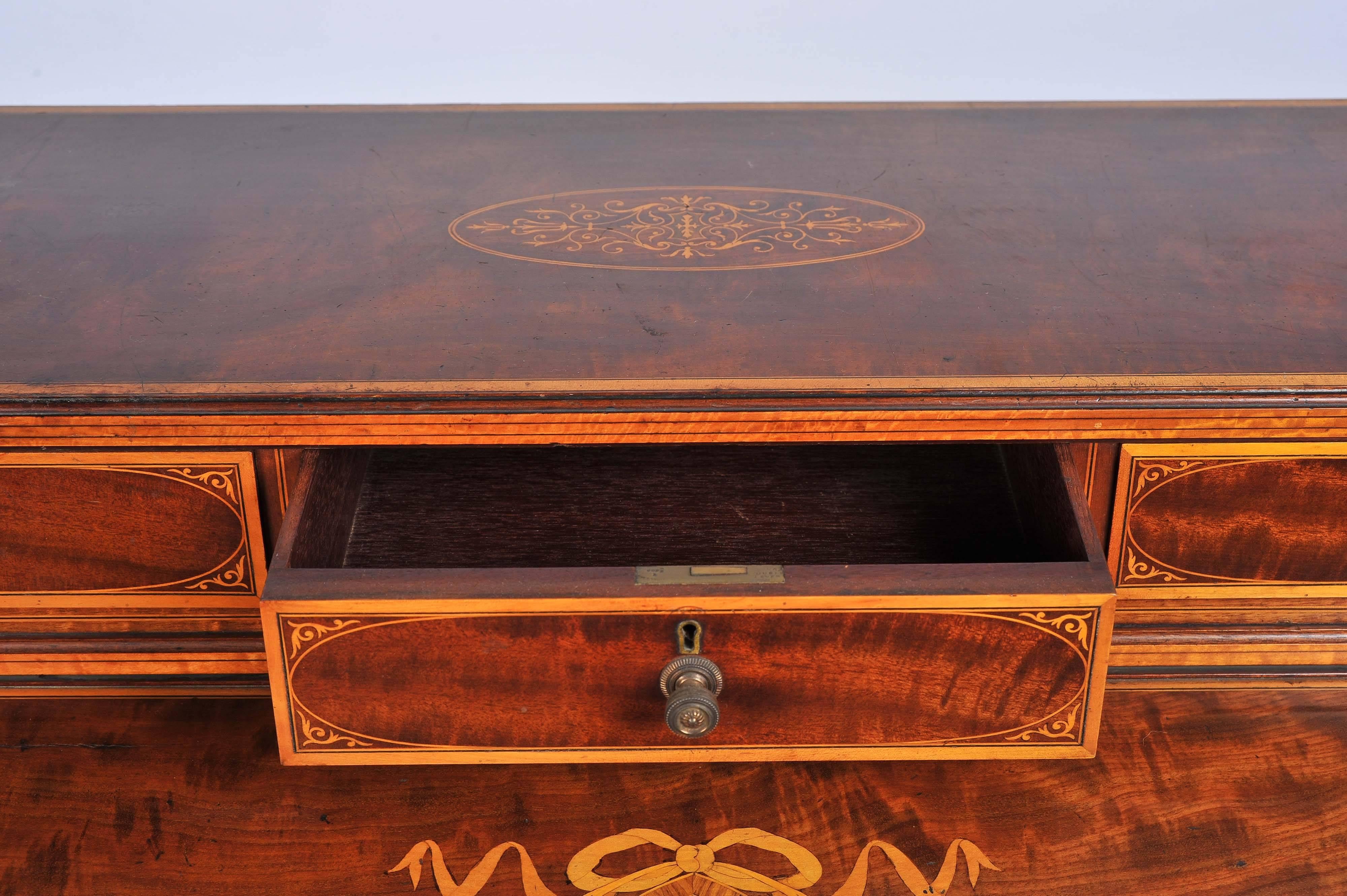 Sheraton Edwardian Mahogany Inlaid Cylinder Desk
