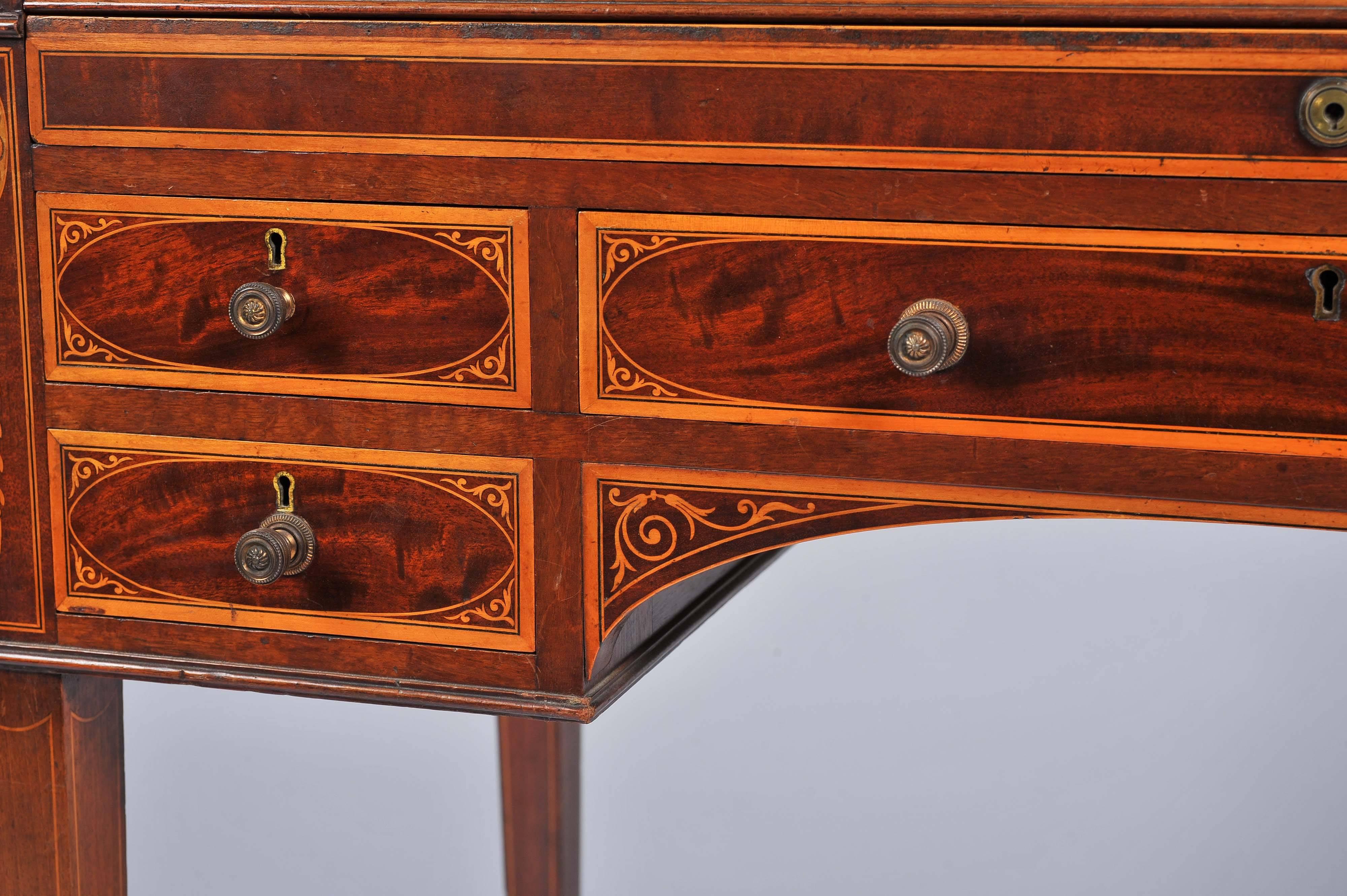 Inlay Edwardian Mahogany Inlaid Cylinder Desk