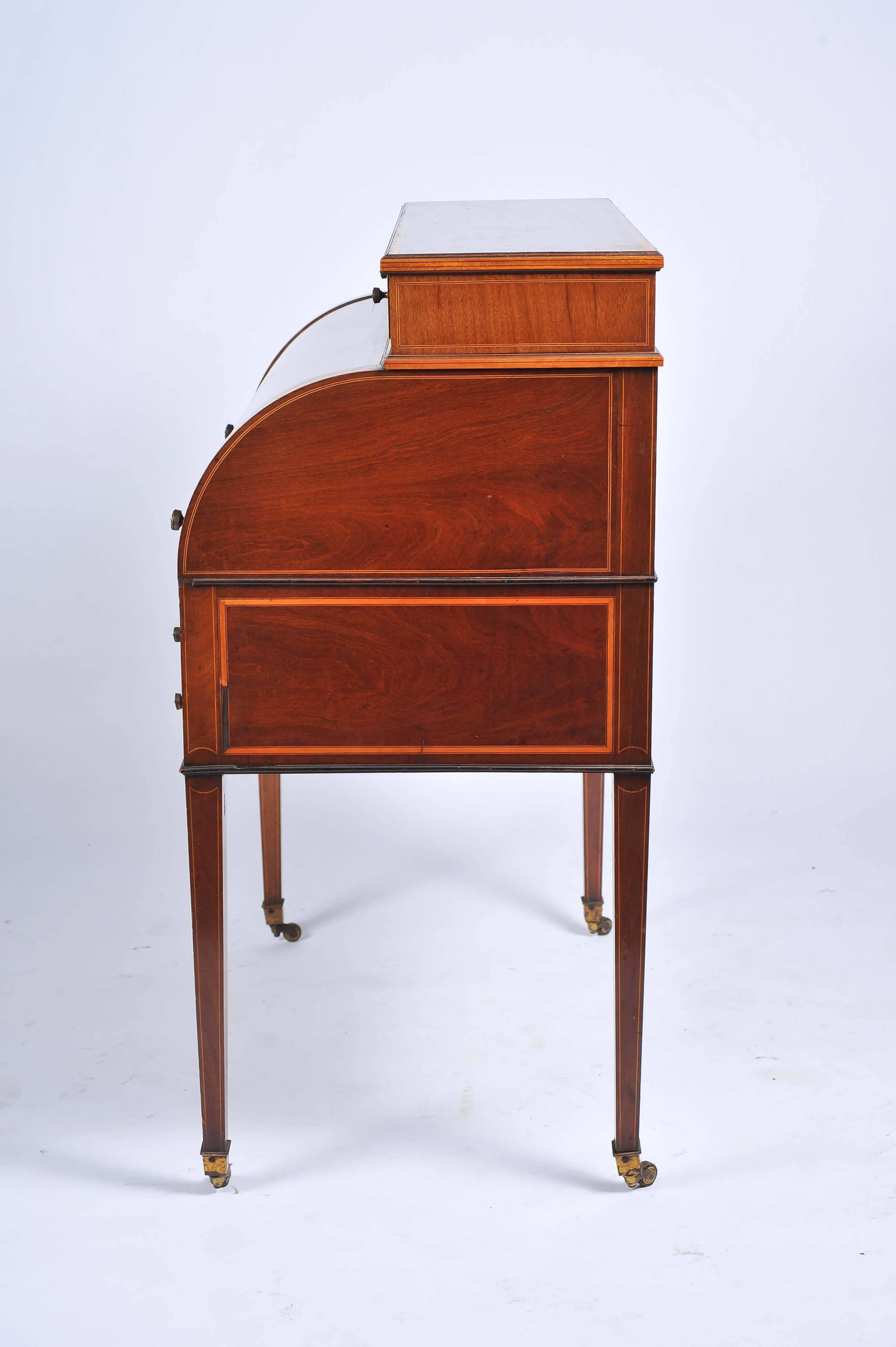 Edwardian Mahogany Inlaid Cylinder Desk 1