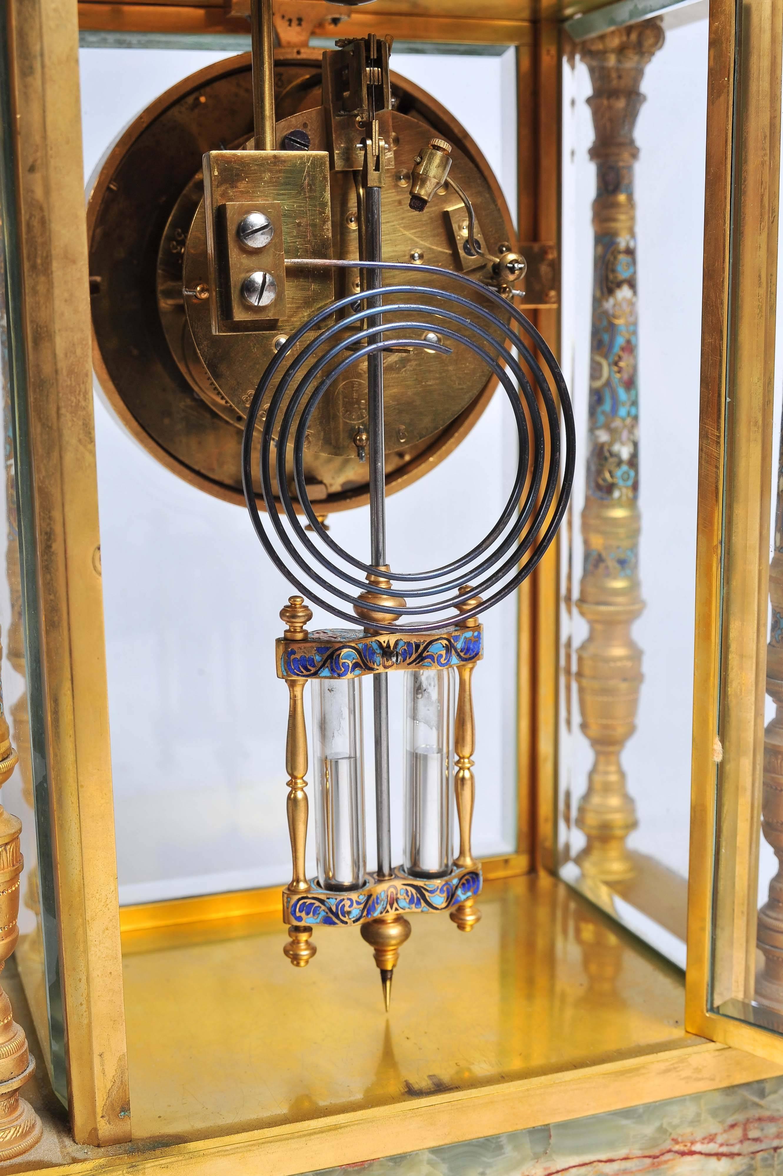 19th Century French Onyx, Champleve Enamel Clock Set 5