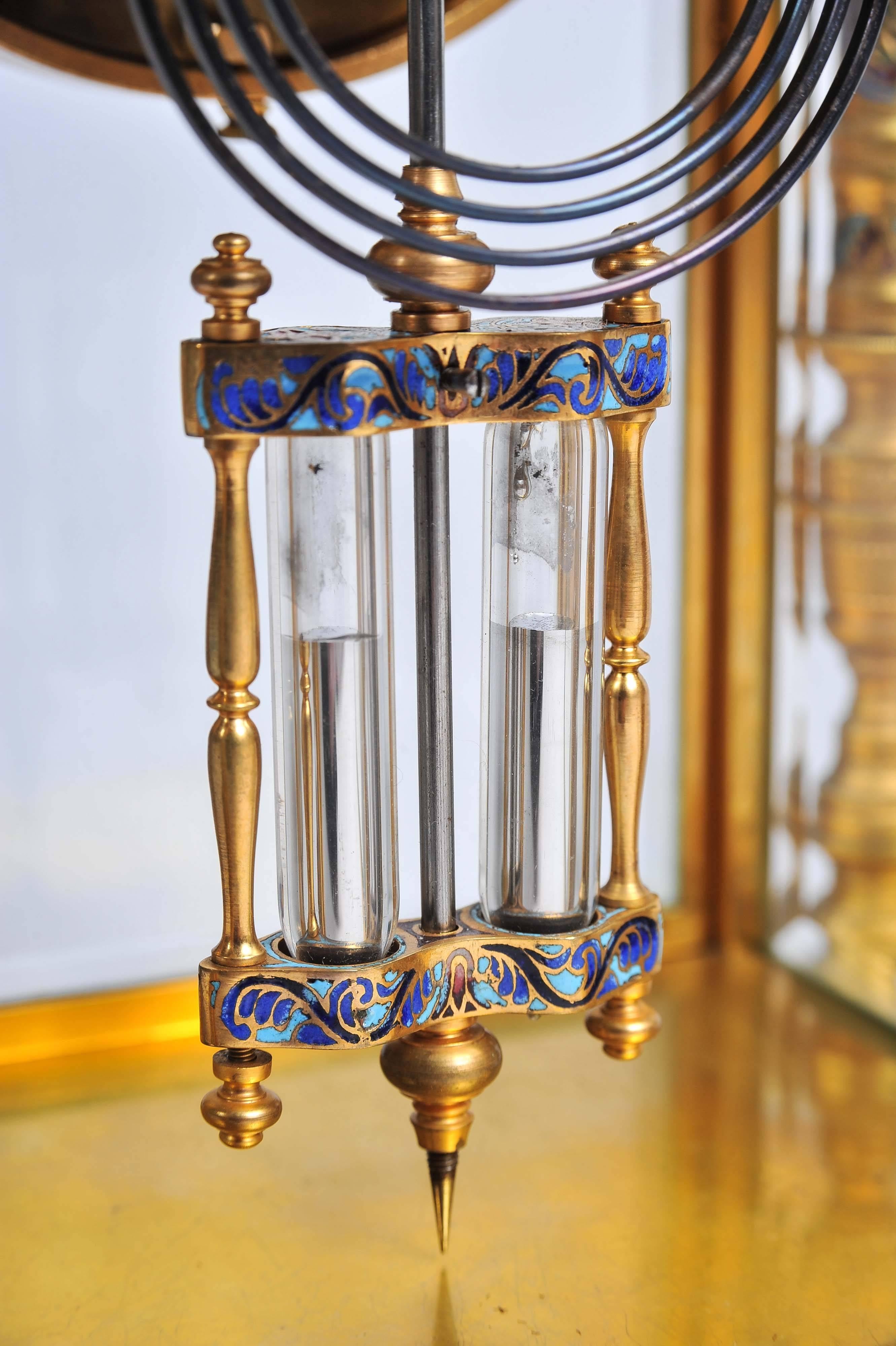 19th Century French Onyx, Champleve Enamel Clock Set 6