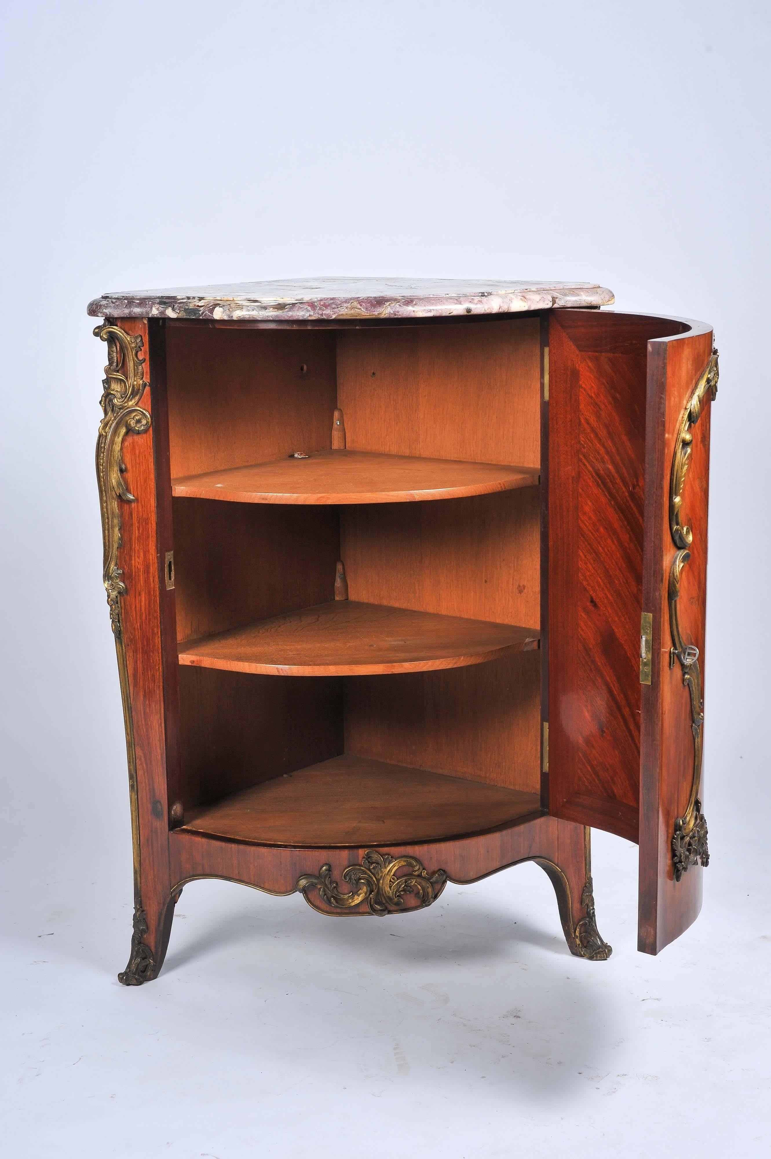 19th Century, French, Kingwood Marquetry Corner Cabinet For Sale 1