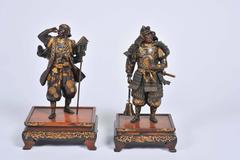 Near Pair of Meiji Period Japanese Bronze Samurai Warriors