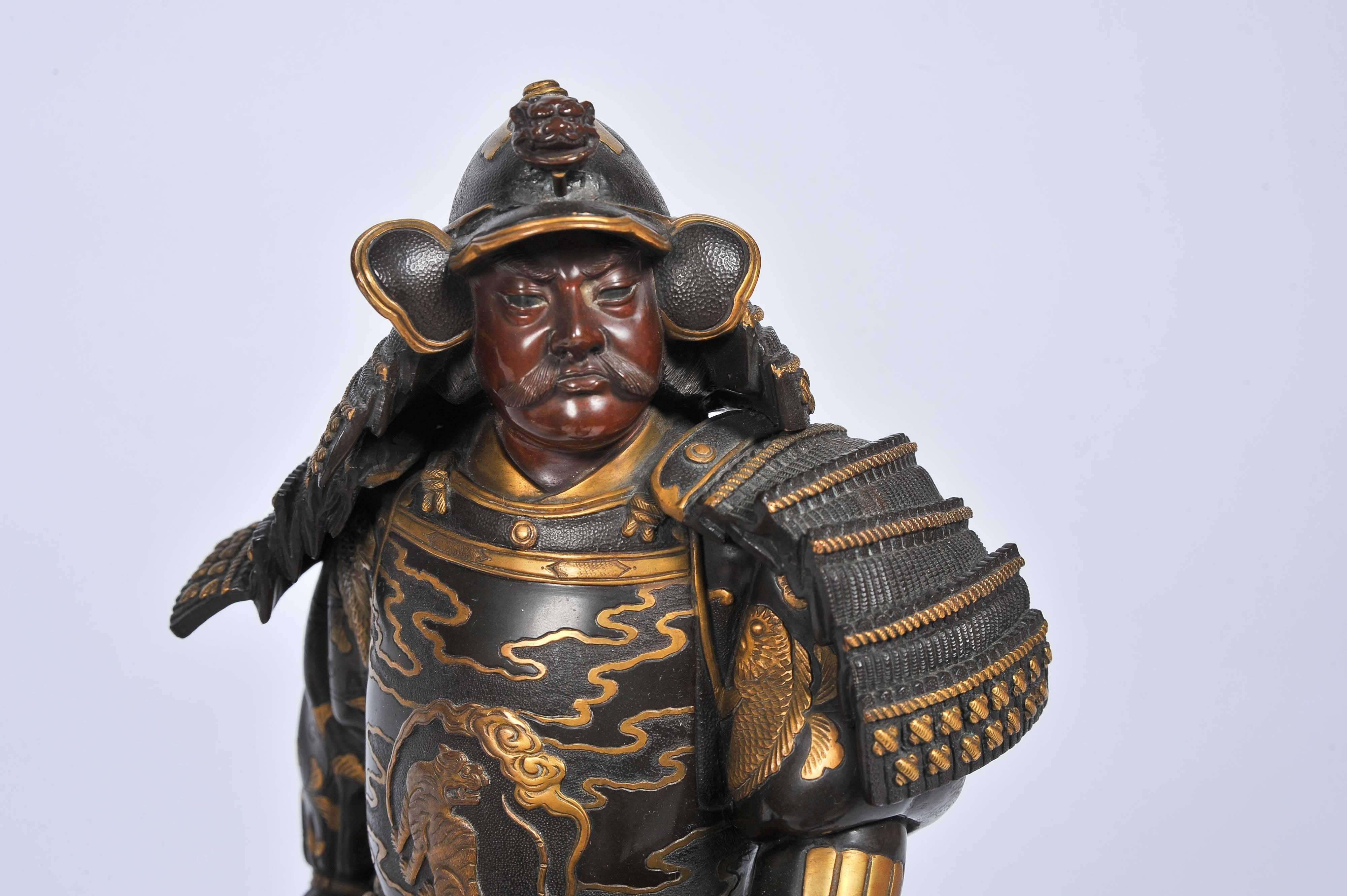 19th Century Near Pair of Meiji Period Japanese Bronze Samurai Warriors