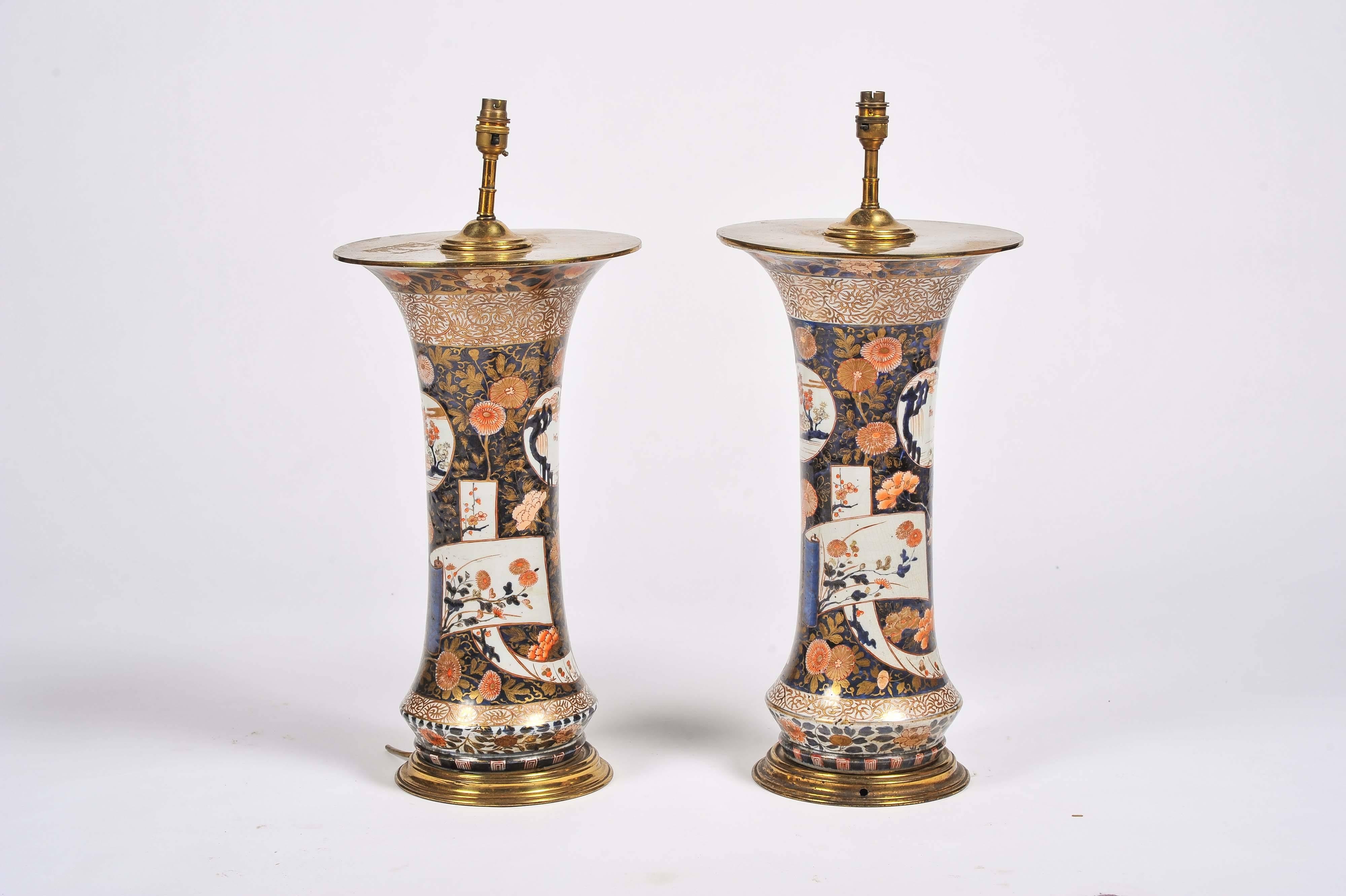 Hand-Painted Large Pair of 18th Century Japanese Arita Vases/Lamps