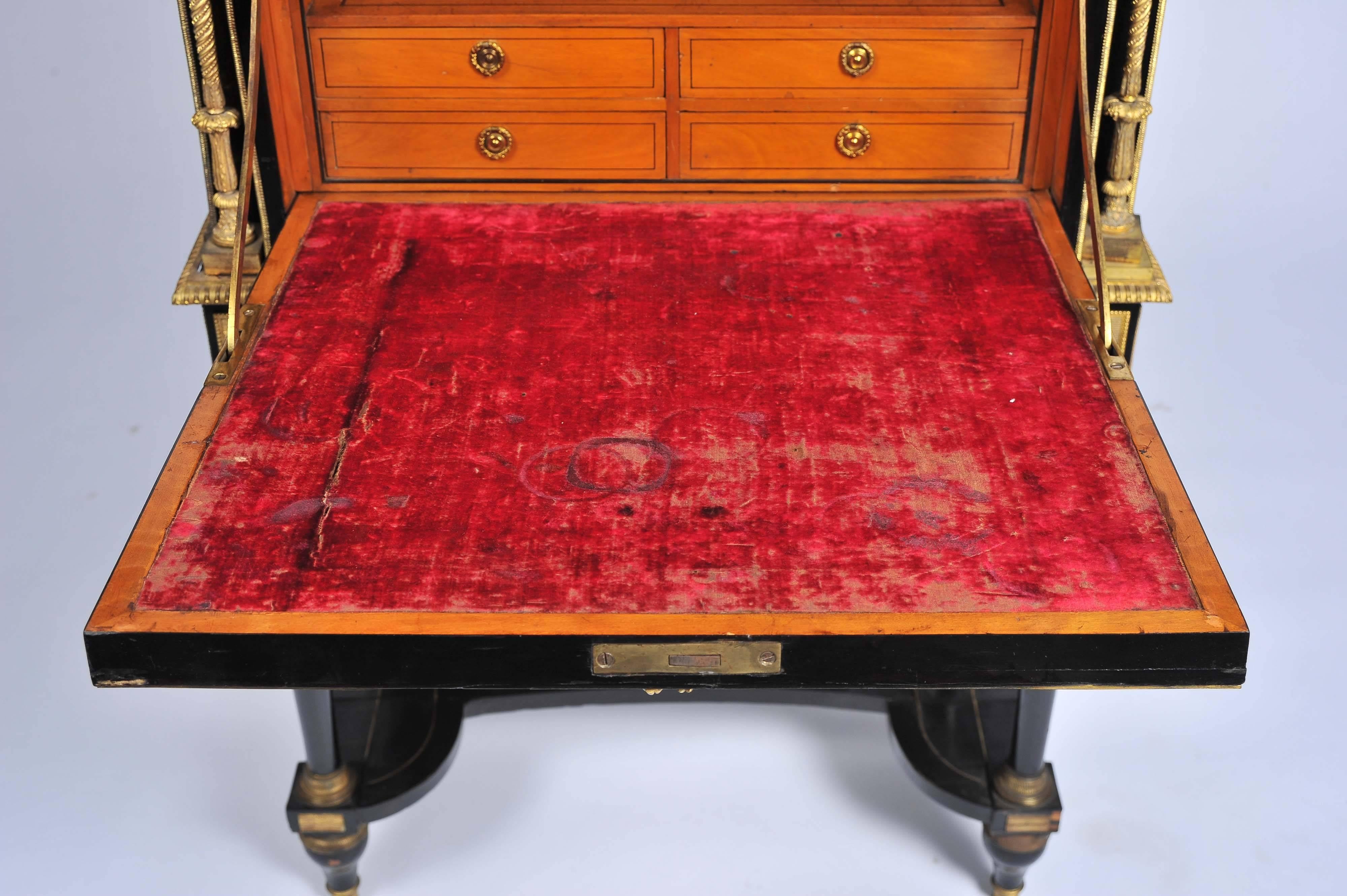 Ebonized 19th Century Sevres Mounted Secretaire Abattant Cabinet For Sale
