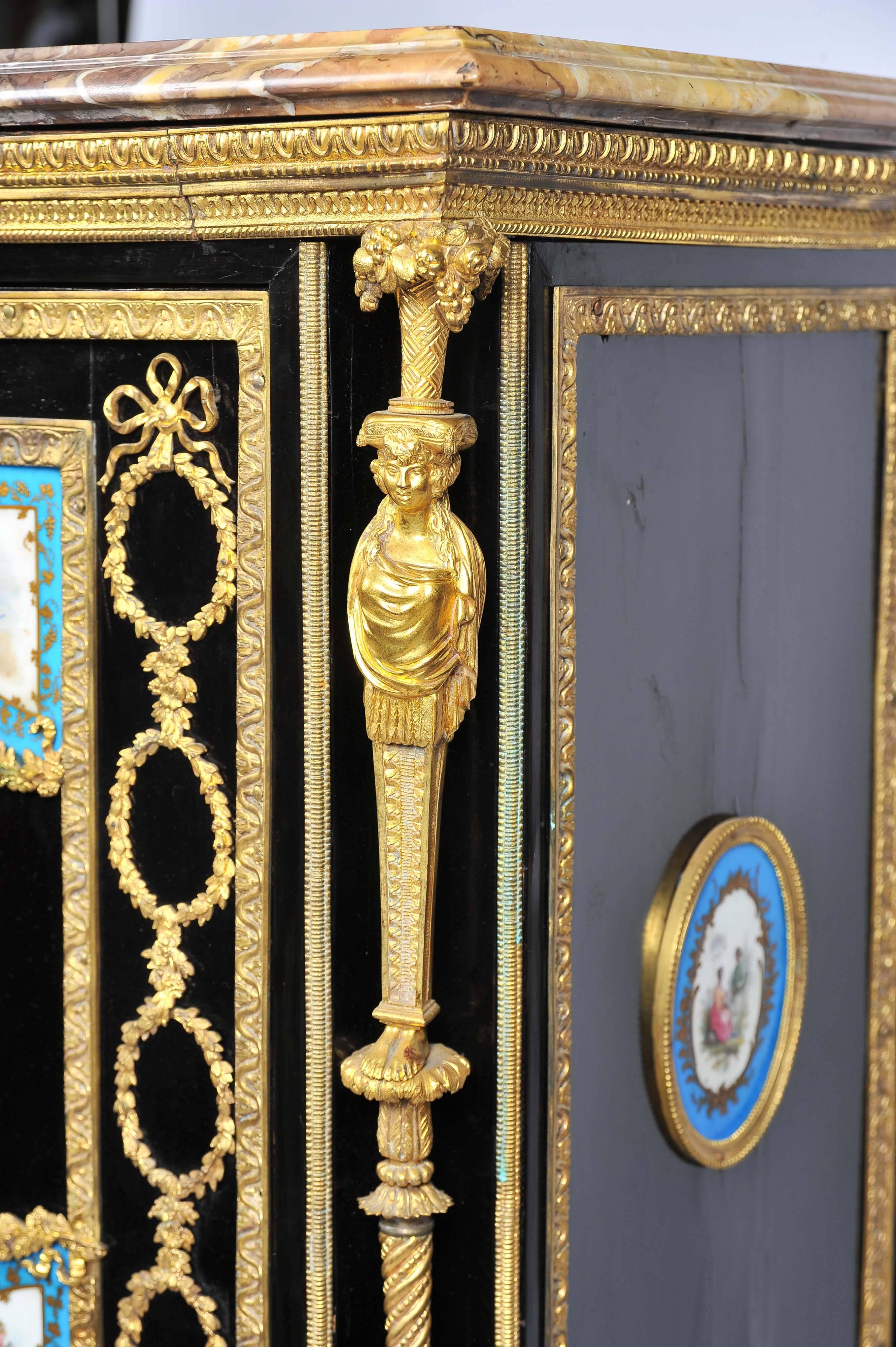 Porcelain 19th Century Sevres Mounted Secretaire Abattant Cabinet For Sale