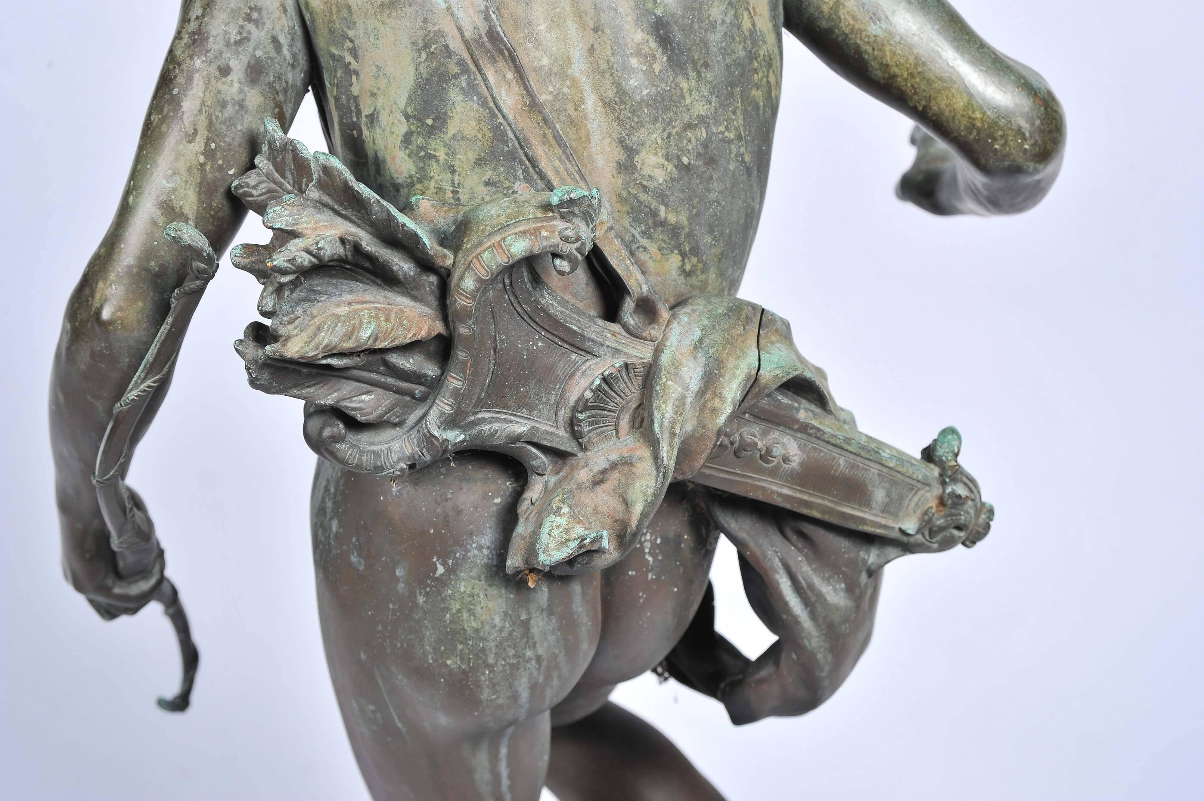 Cast Antique Bronze Archer Sculpture, Eugene Quinton, Barbedienne 29.5