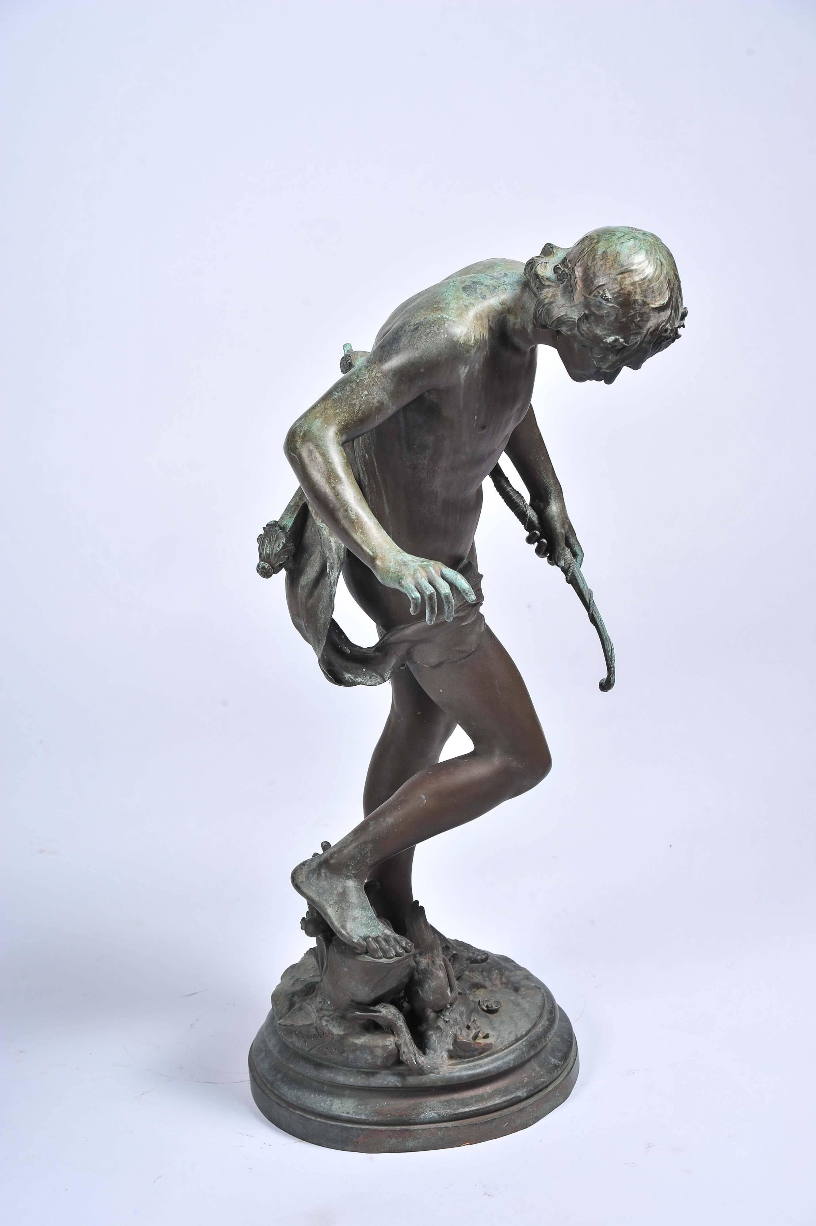 Antique Bronze Archer Sculpture, Eugene Quinton, Barbedienne 29.5