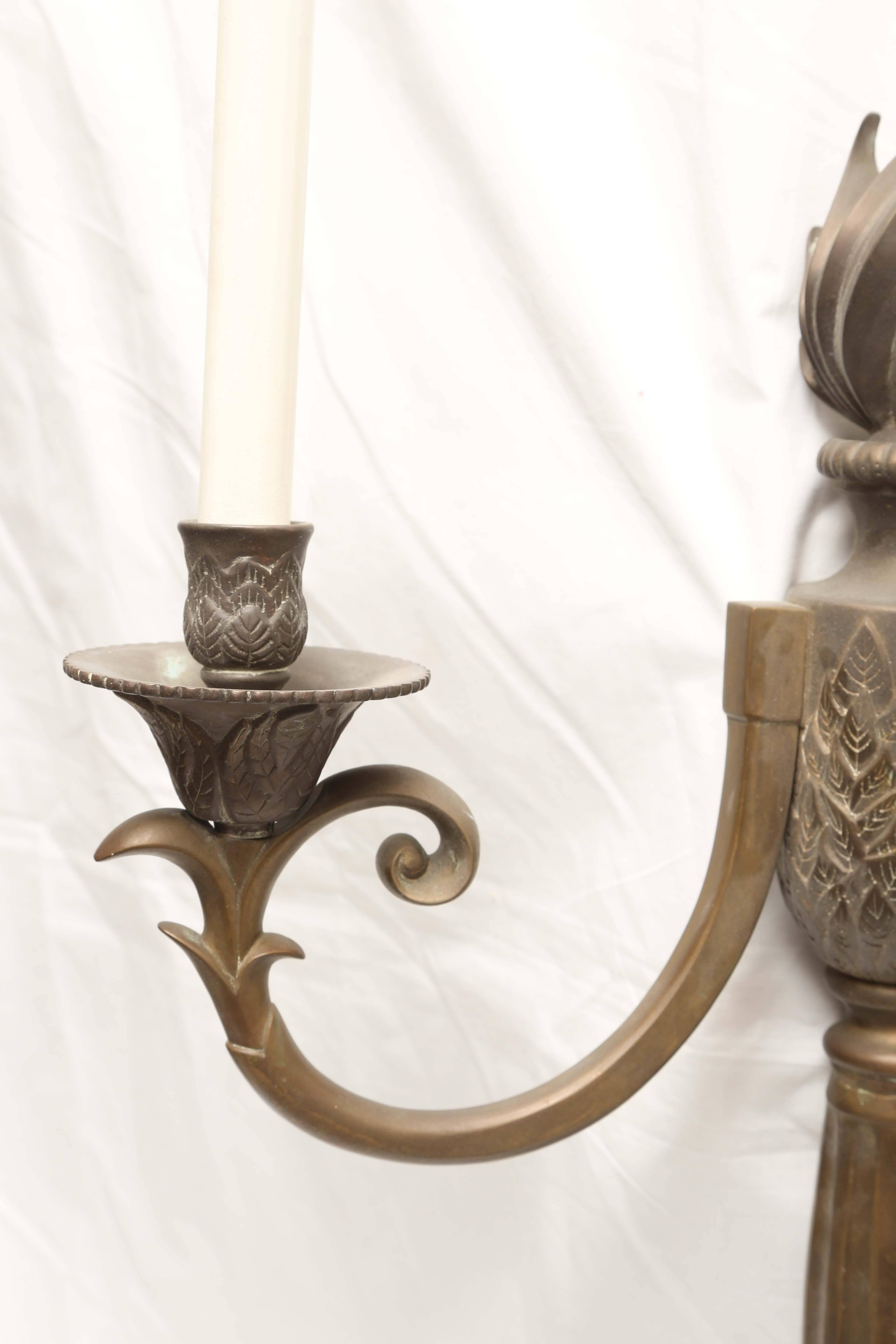 Early 20th Century French Neoclassical Flame Bronze Lights or Sconces Stately For Sale 1